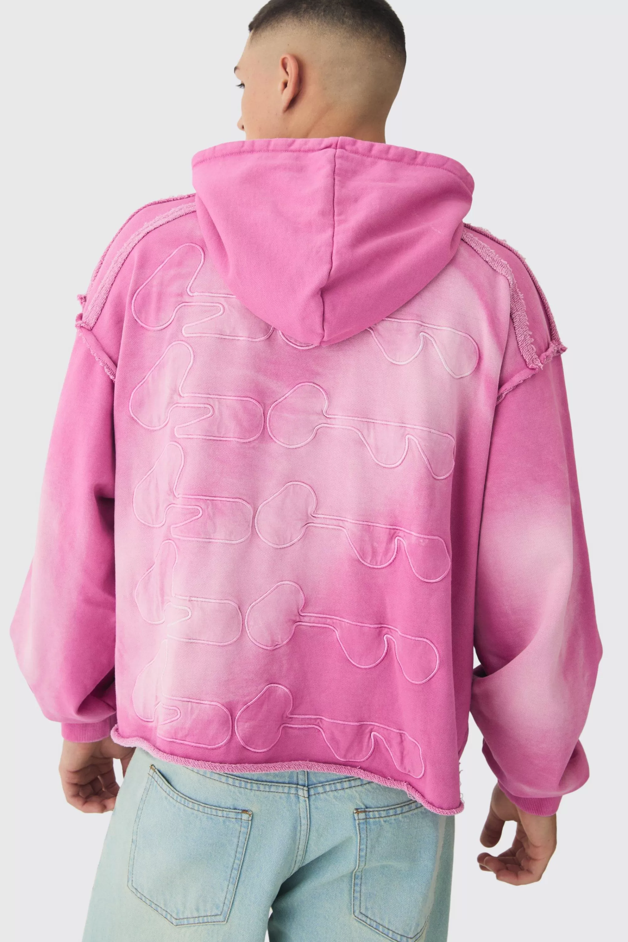 boohooMAN Oversized Boxy Washed Applique Hoodie | UK