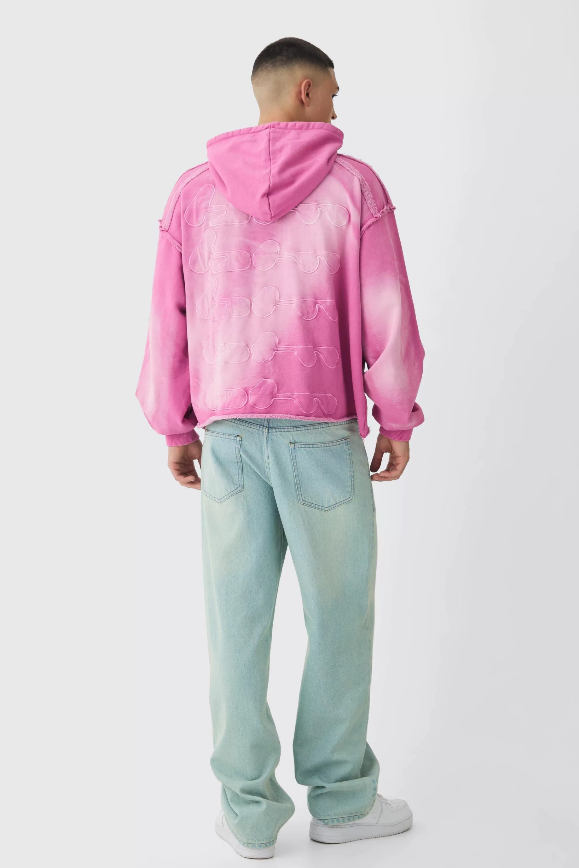 boohooMAN Oversized Boxy Washed Applique Hoodie | UK