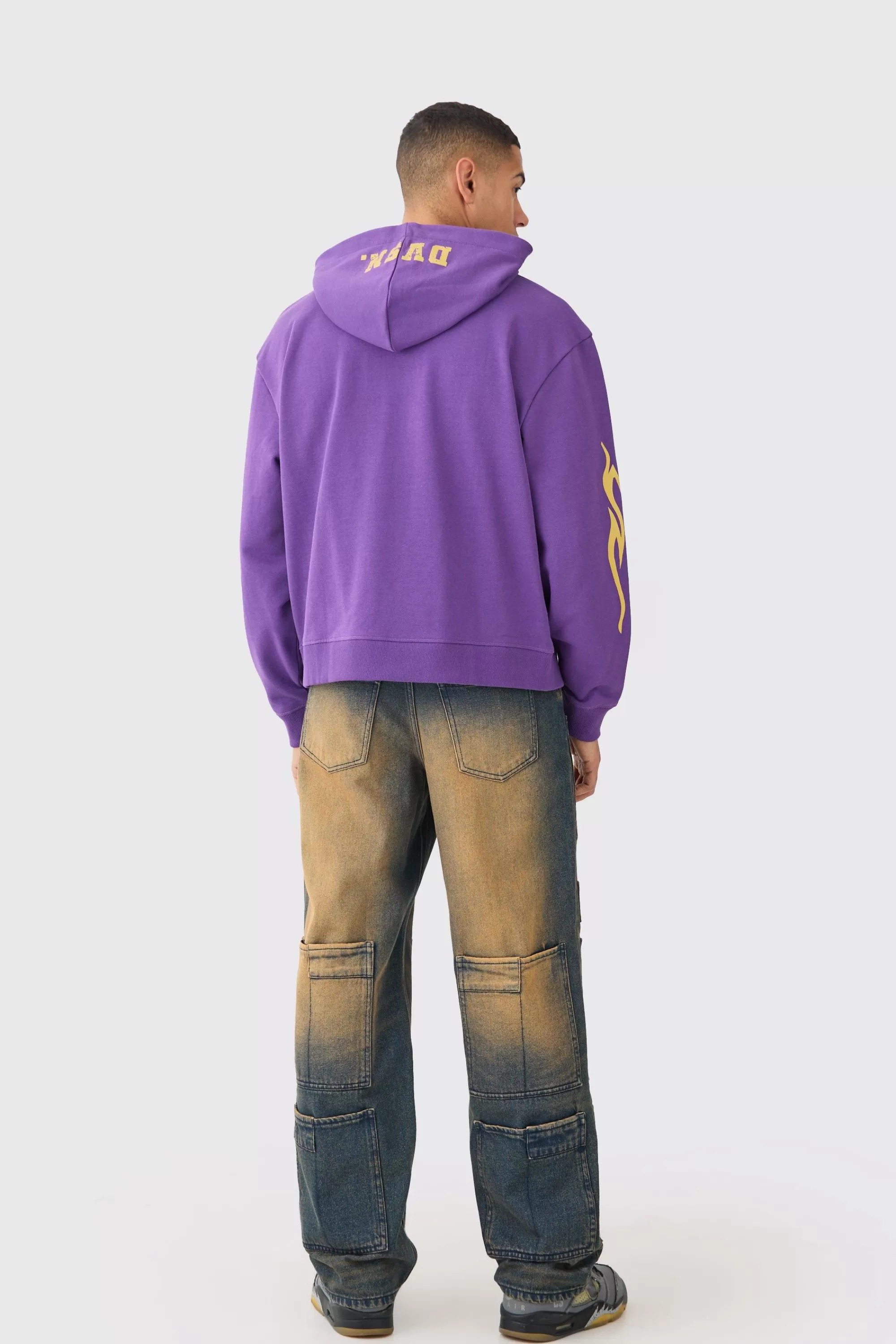 boohooMAN Oversized Boxy Worldwide Varsity Hoodie | UK
