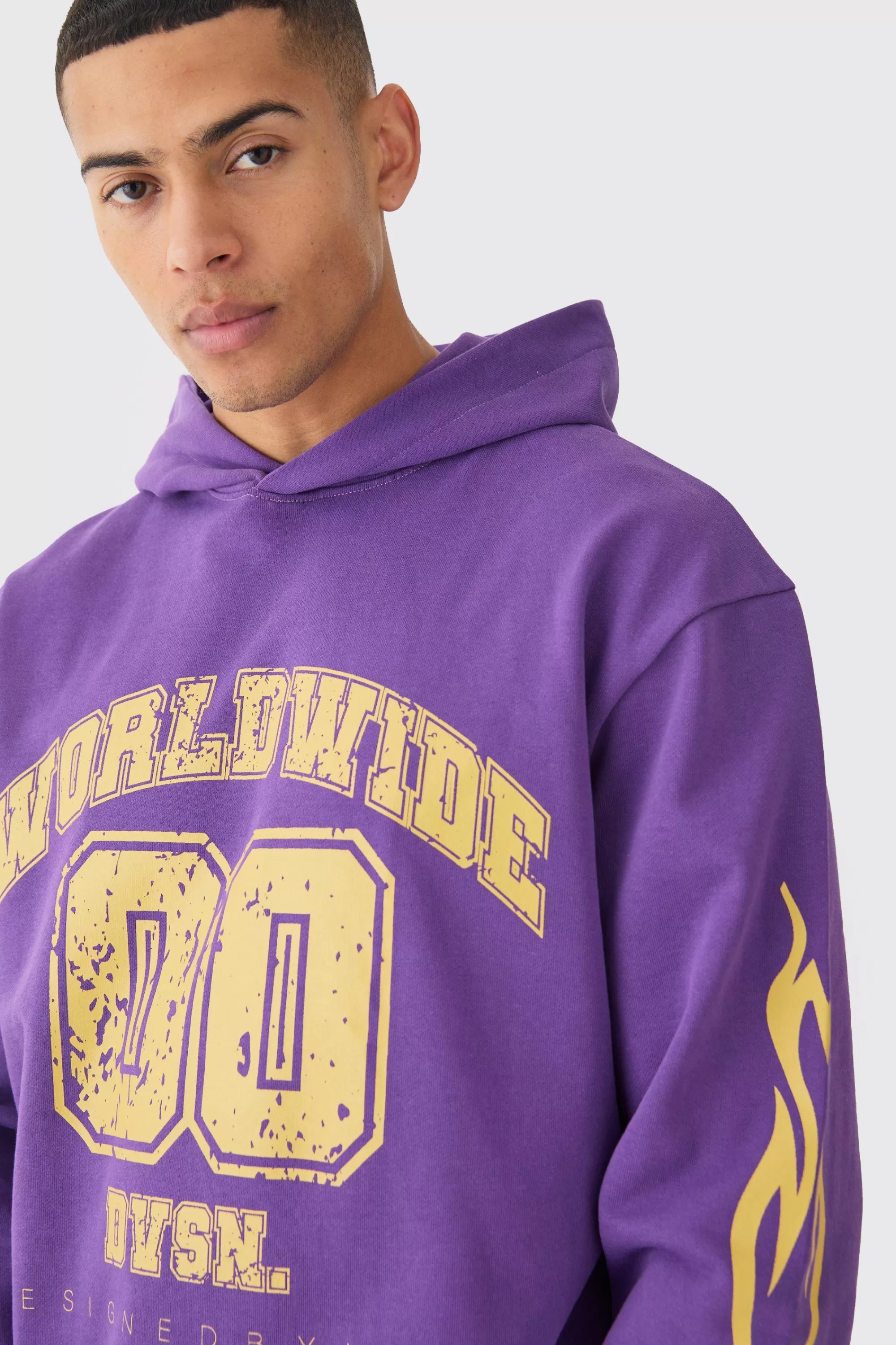 boohooMAN Oversized Boxy Worldwide Varsity Hoodie | UK