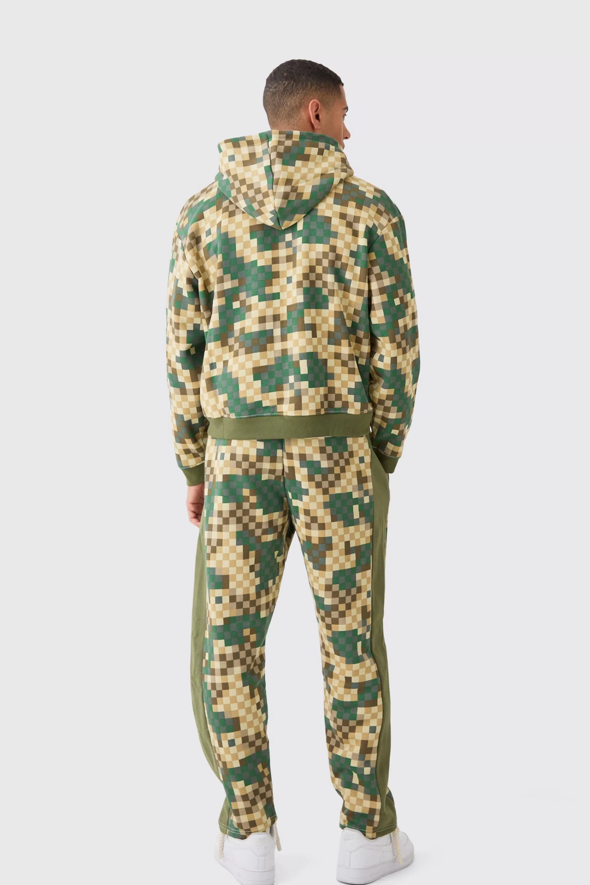 boohooMAN Oversized Boxy Zip Through Camo Hoodie Tracksuit | UK