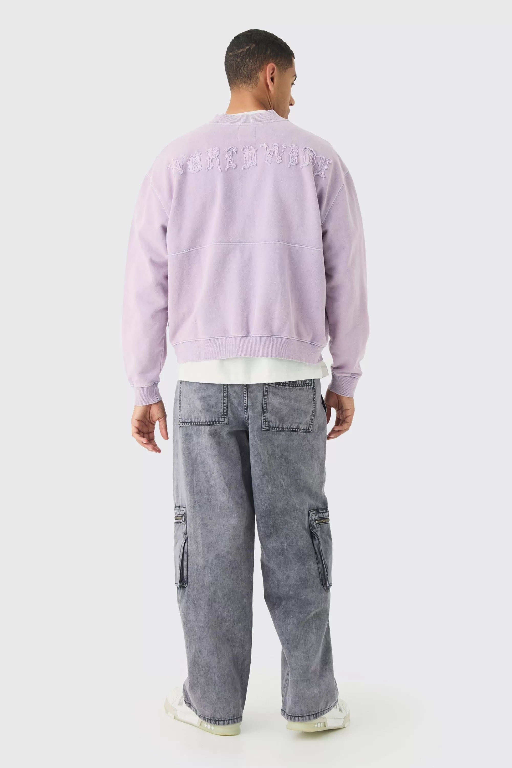 boohooMAN Oversized Boxy Zip Through Distressed Applique Bomber | UK