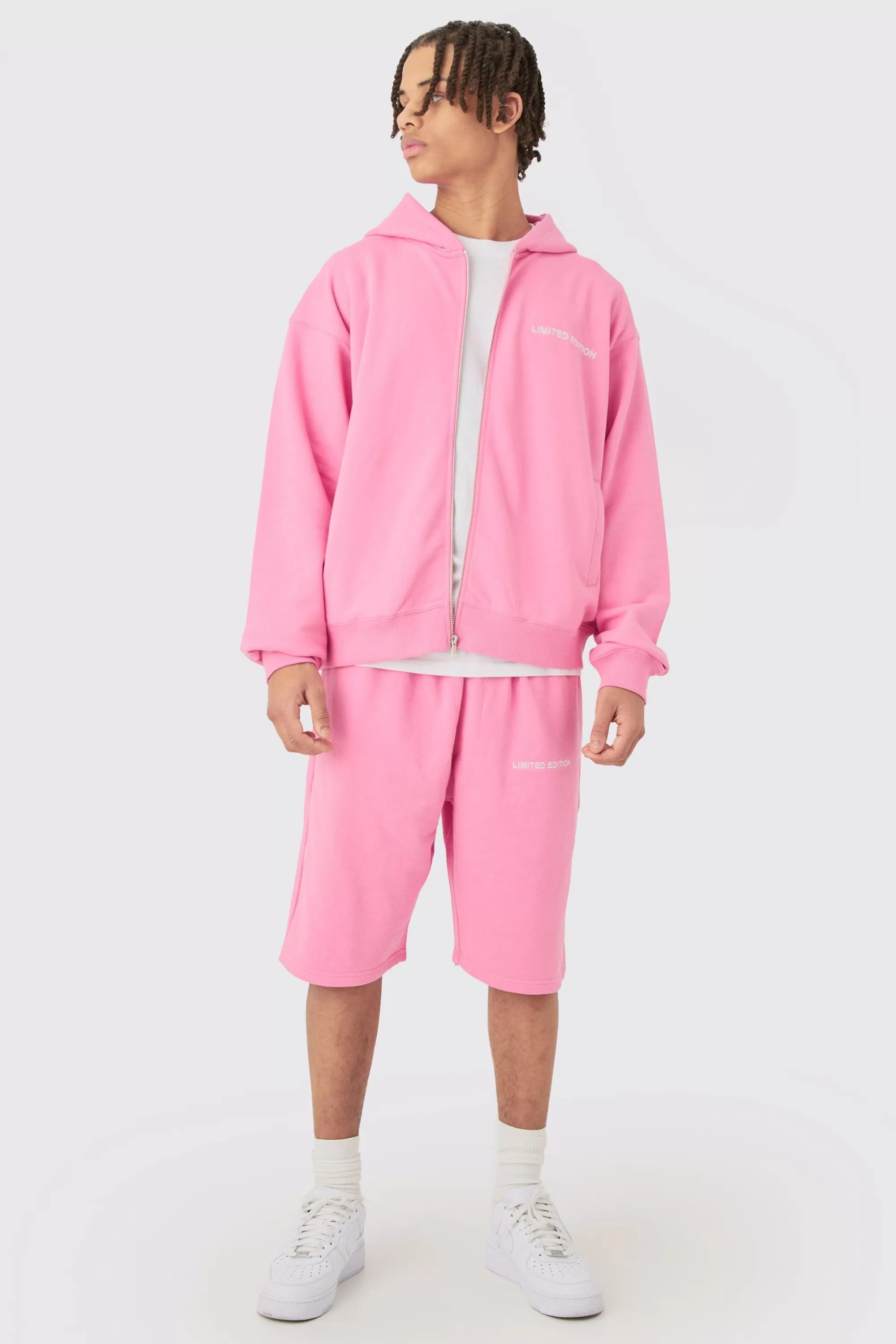 boohooMAN Oversized Boxy Zip Through Hooded Short Tracksuit | UK
