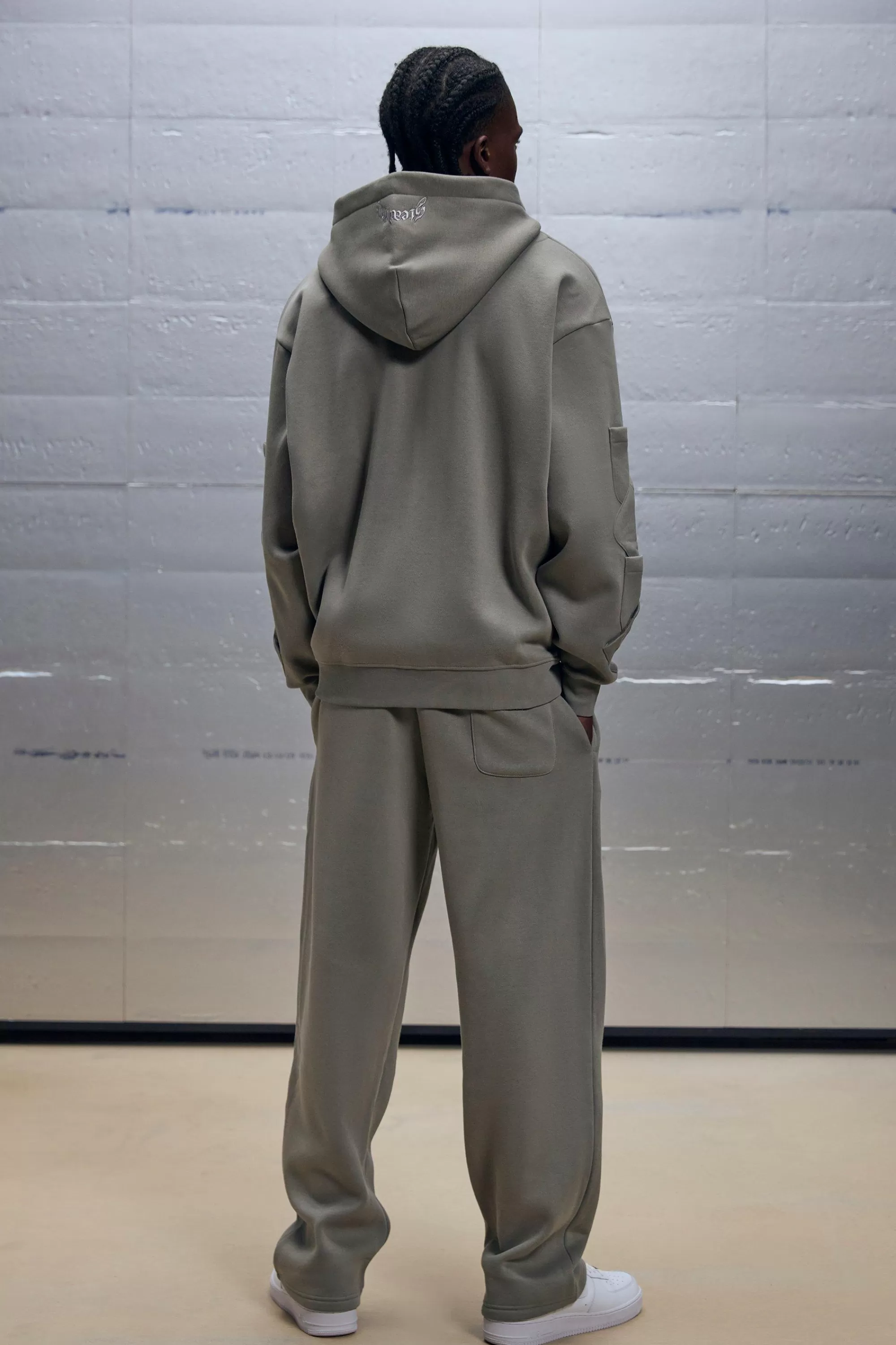 boohooMAN Oversized Boxy Zip Through Pocket Detail Hooded Tracksuit | UK