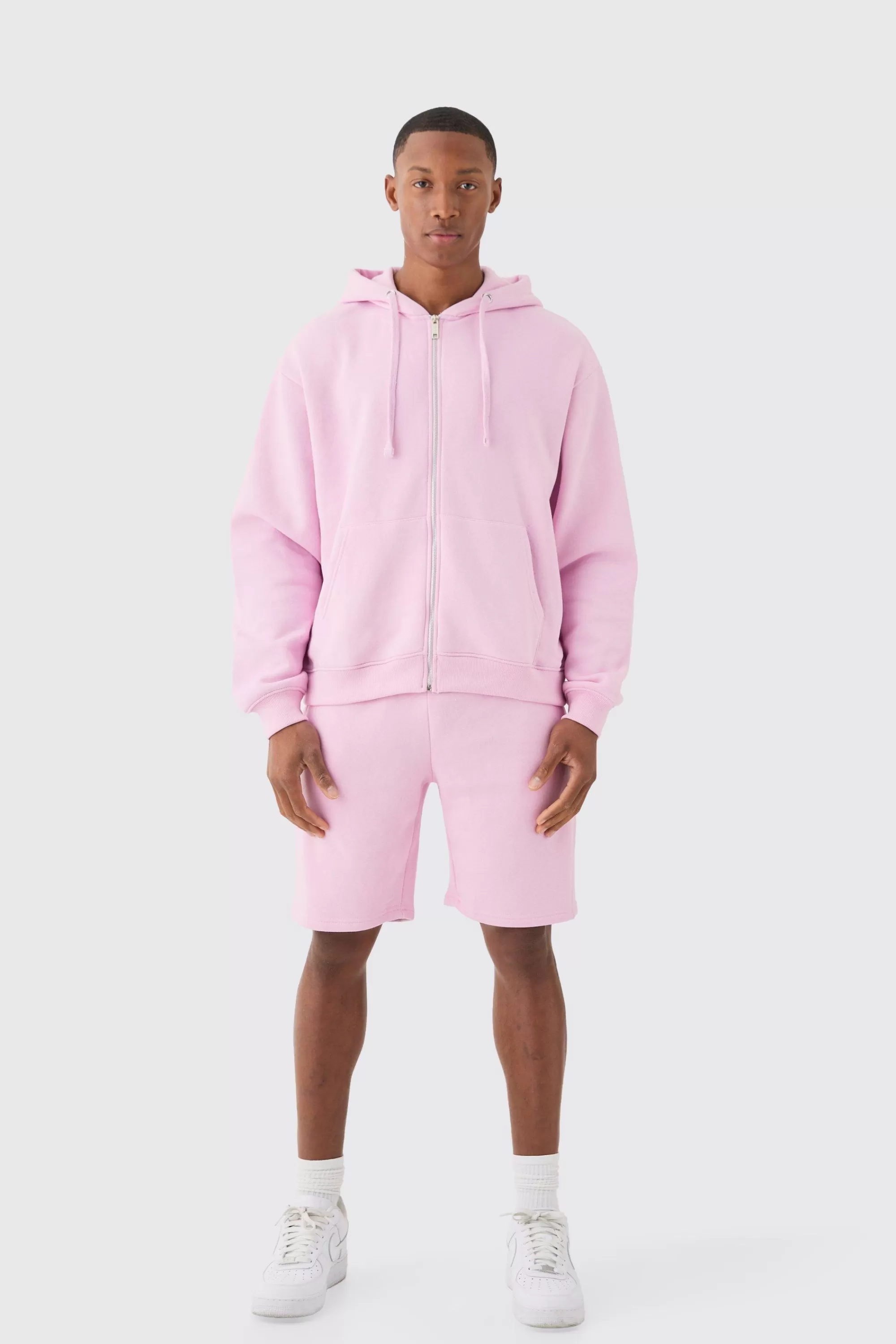 boohooMAN Oversized Boxy Zip Through Side Panel Short Tracksuit | UK