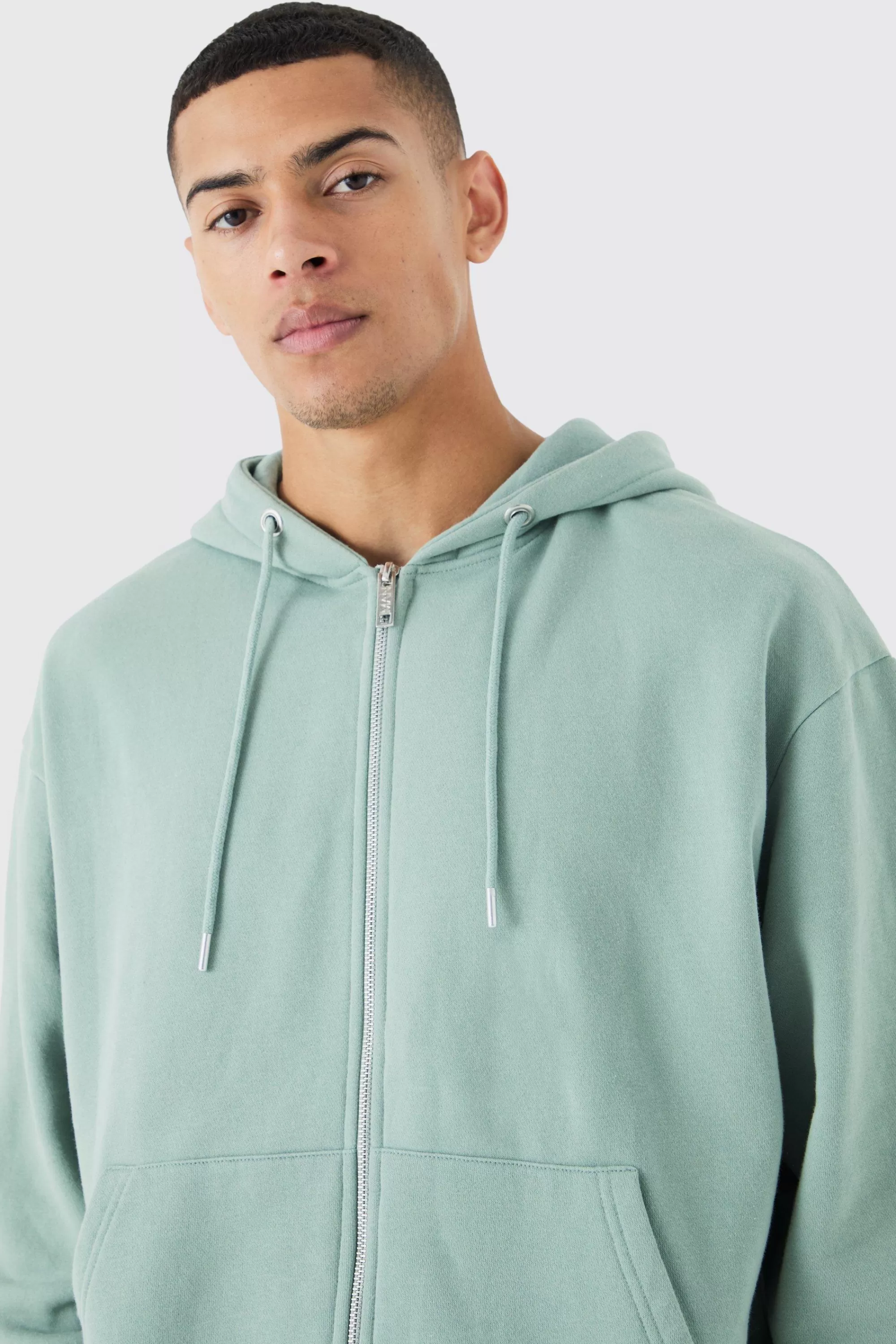 boohooMAN Oversized Boxy Zip Through Washed Hoodie | UK