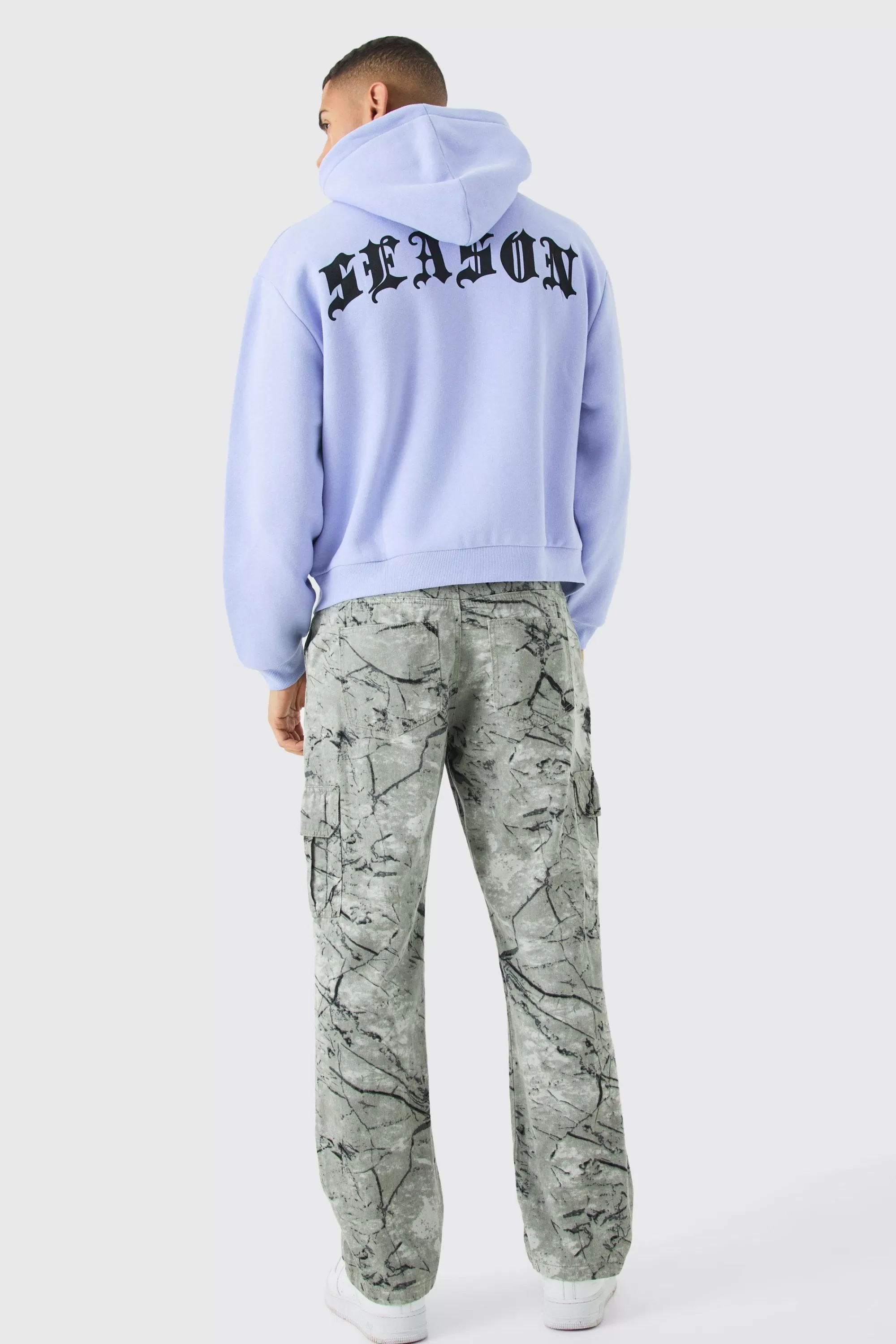boohooMAN Oversized Boxy Zip Thru Gothic Season Hoodie | UK