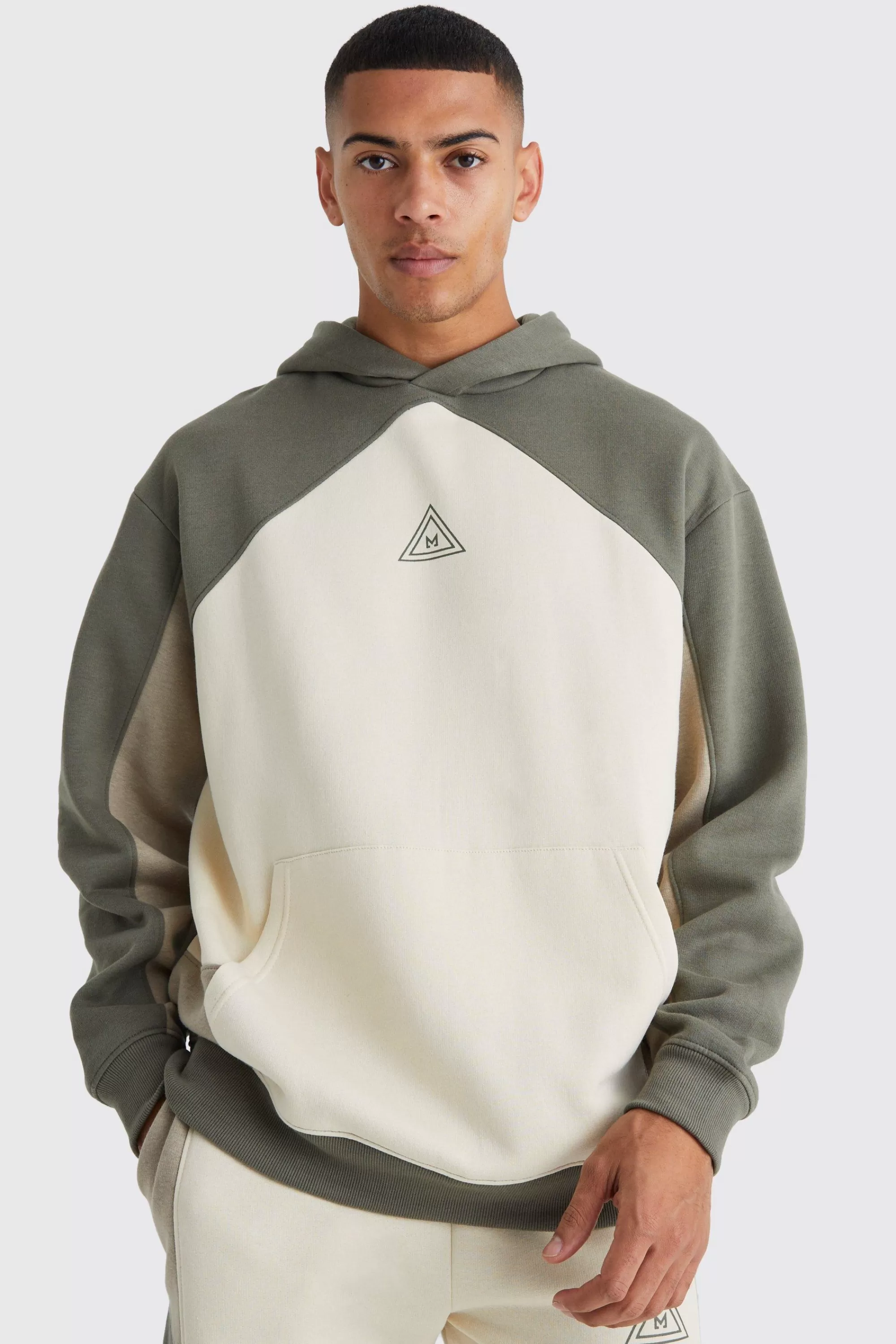 boohooMAN Oversized Branded Colour Block Hoodie | UK