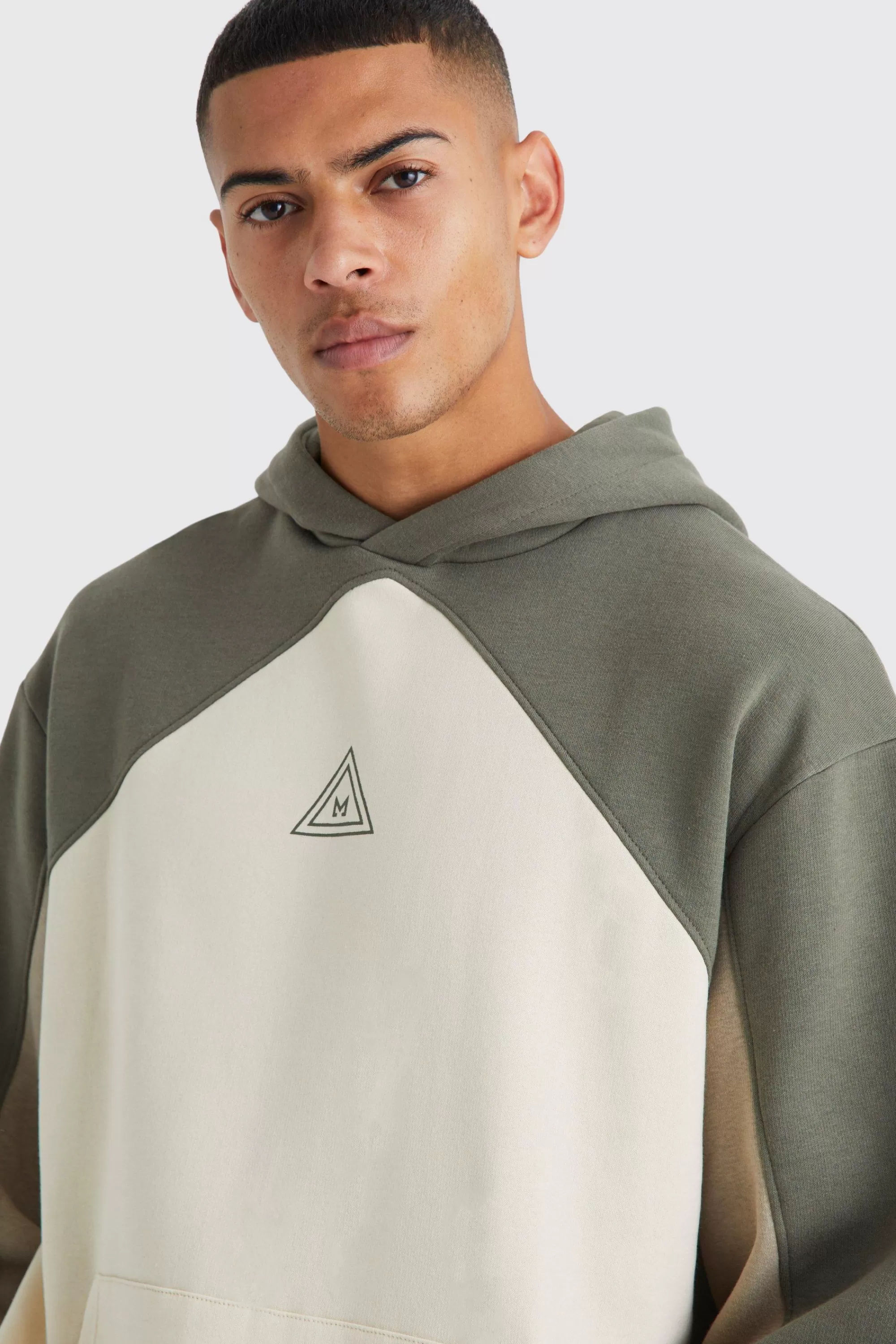 boohooMAN Oversized Branded Colour Block Hoodie | UK