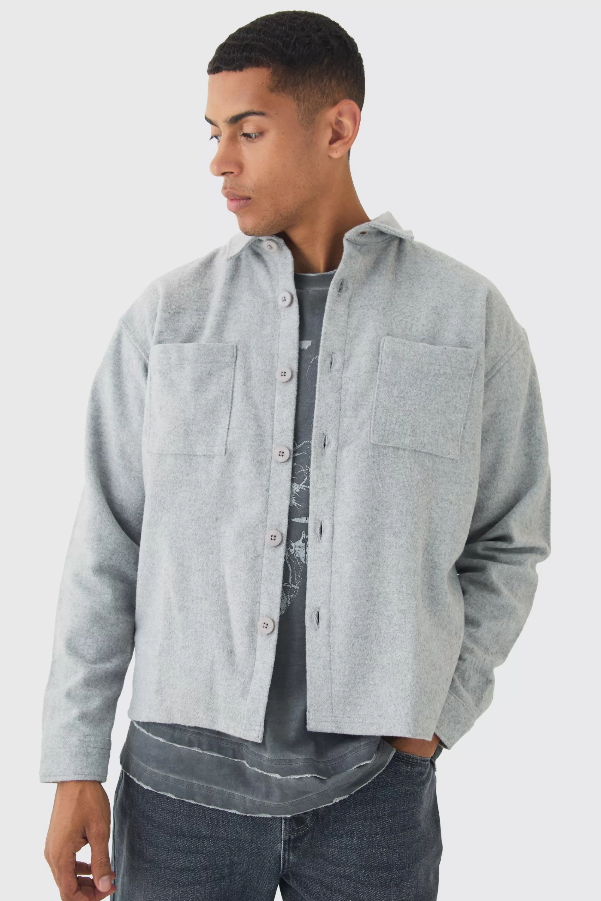 boohooMAN Oversized Brushed Overshirt | UK