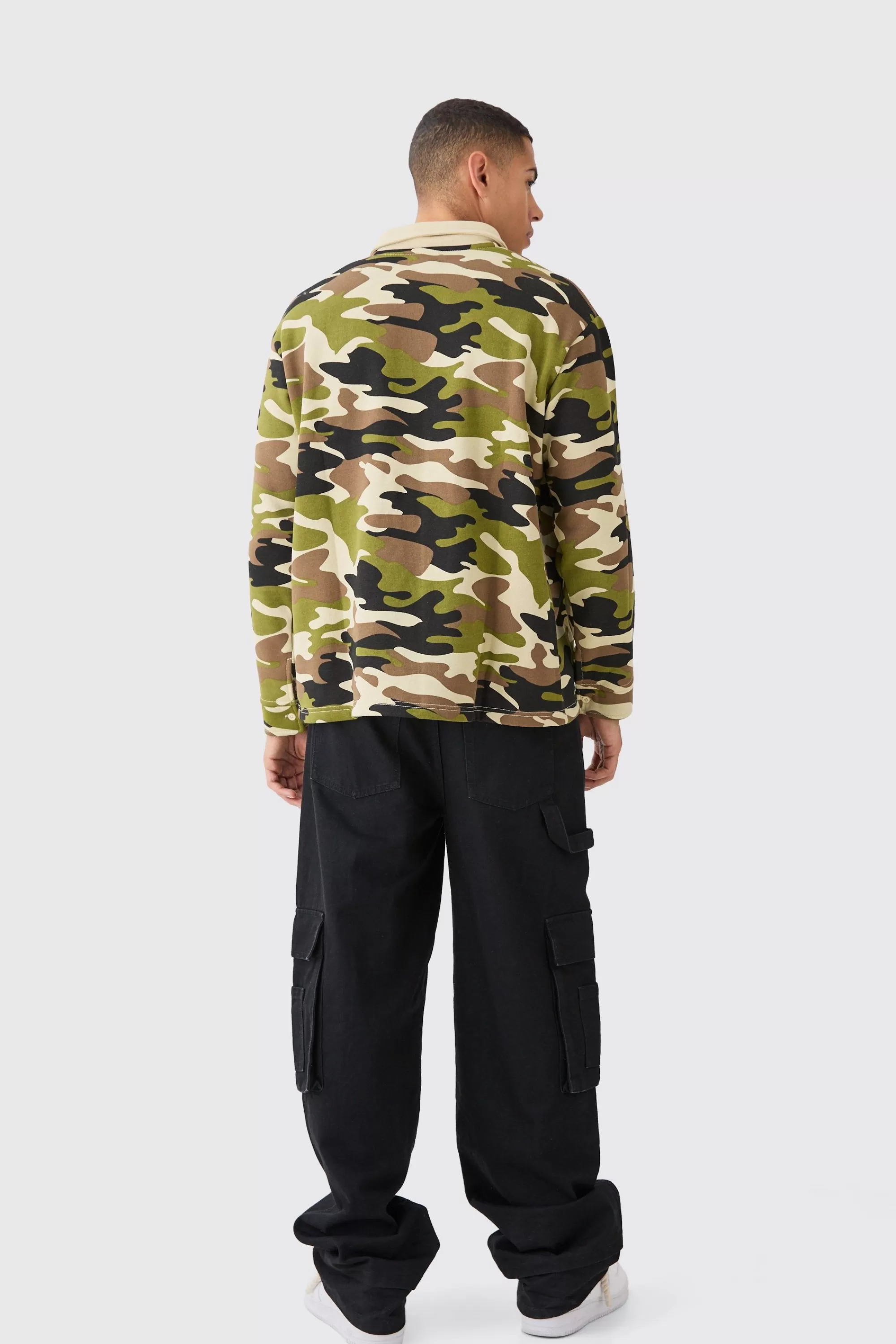 boohooMAN Oversized Camo Rugby Polo | UK