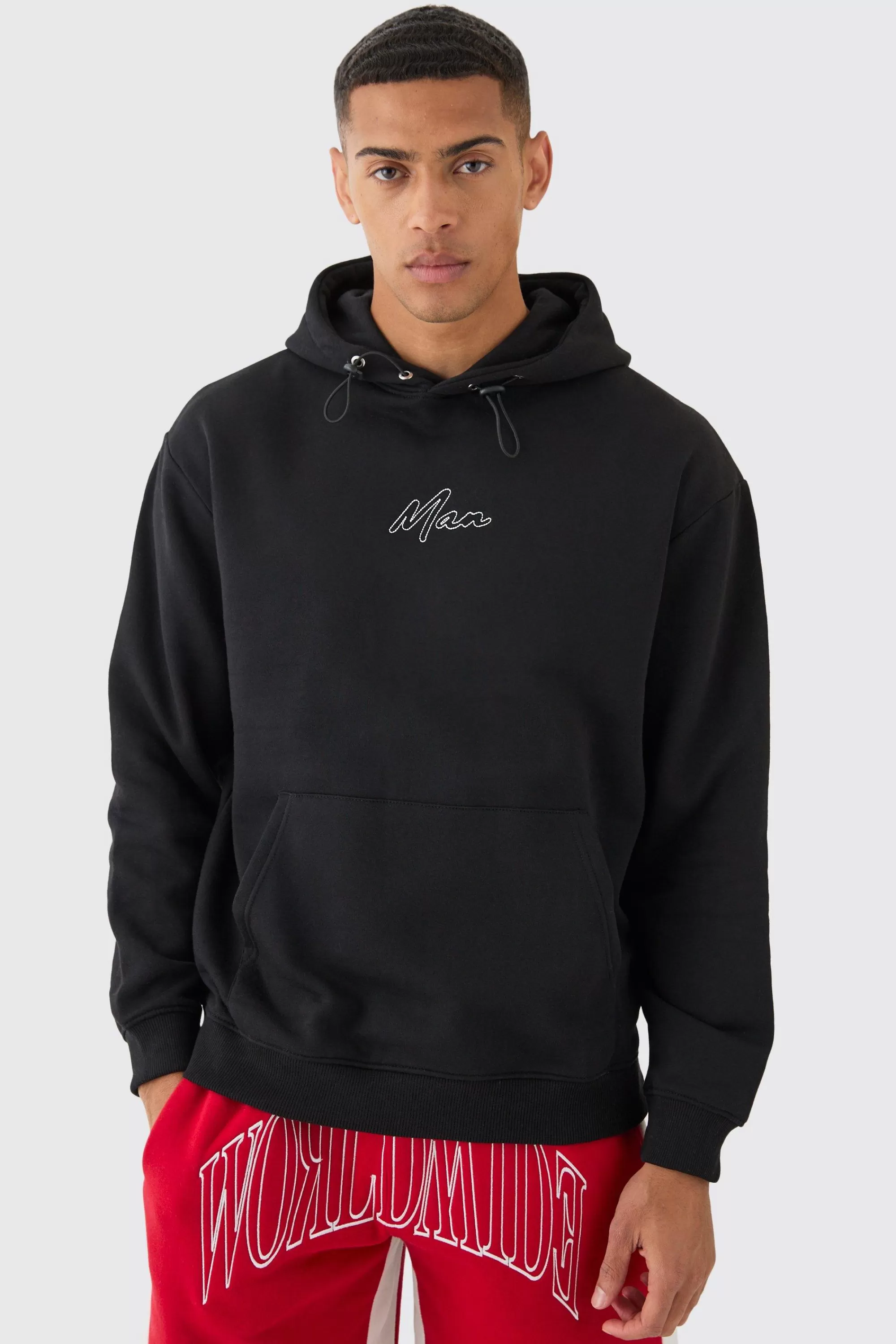 boohooMAN Oversized Chain Stitch Man Embroidered Hoodie | UK