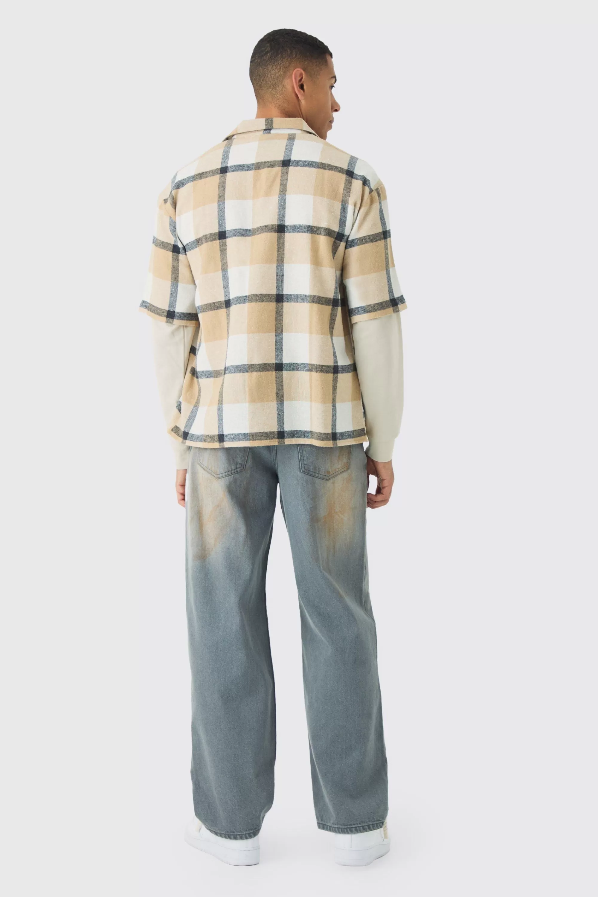boohooMAN Oversized Check Revere Shirt | UK