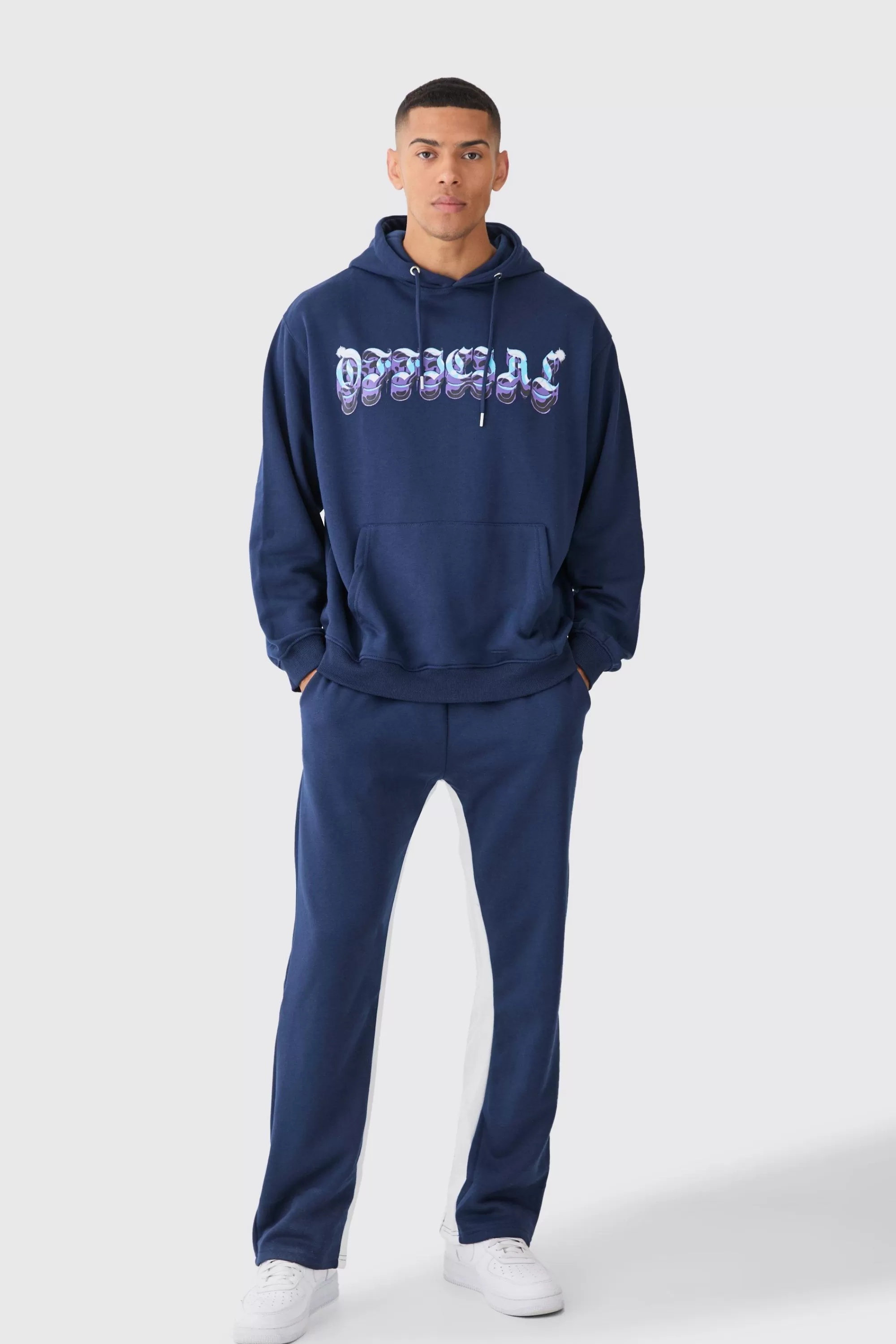boohooMAN Oversized Chrome Graphic Gusset Tracksuit | UK