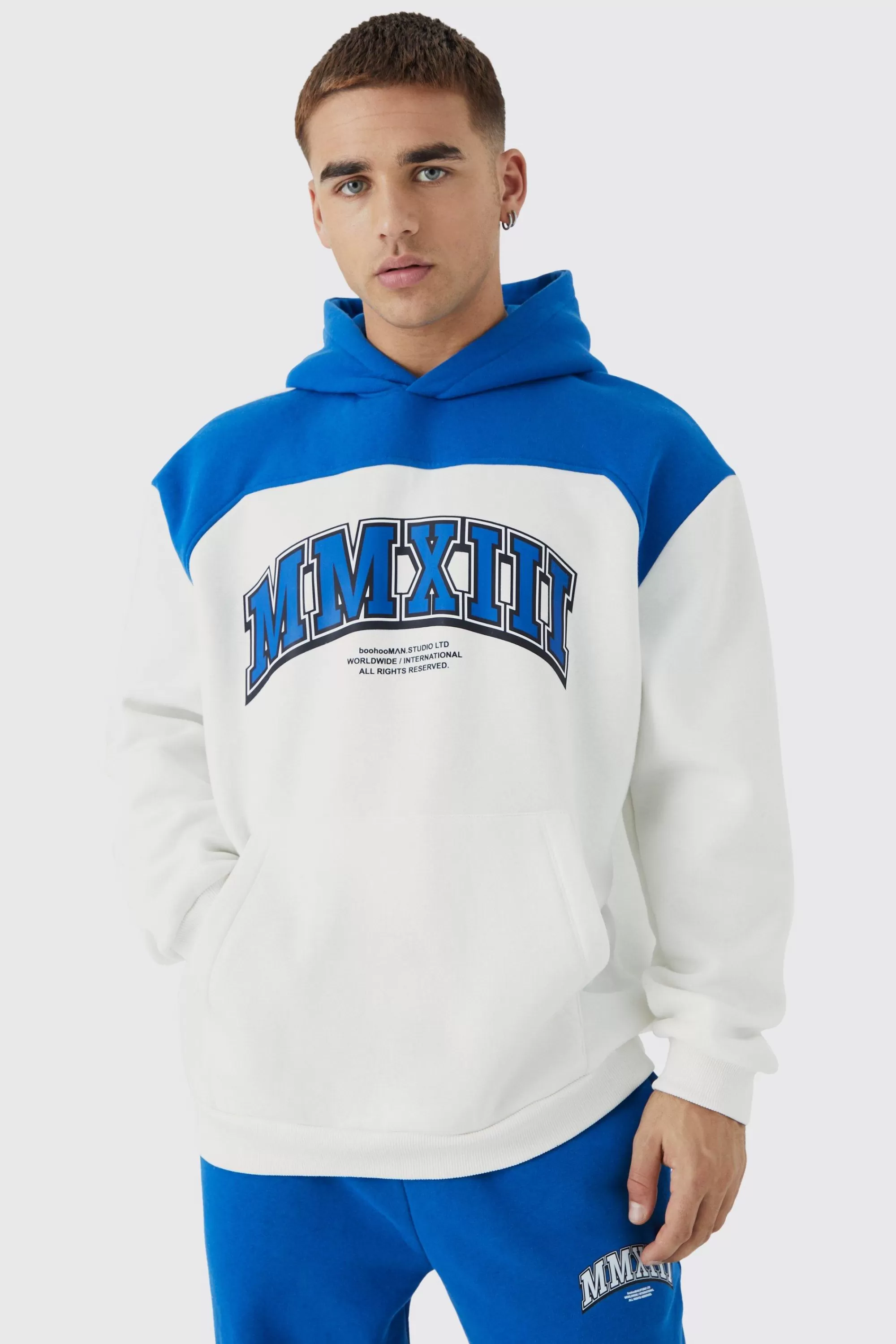 boohooMAN Oversized Colour Block Mmxiii Hooded Tracksuit | UK