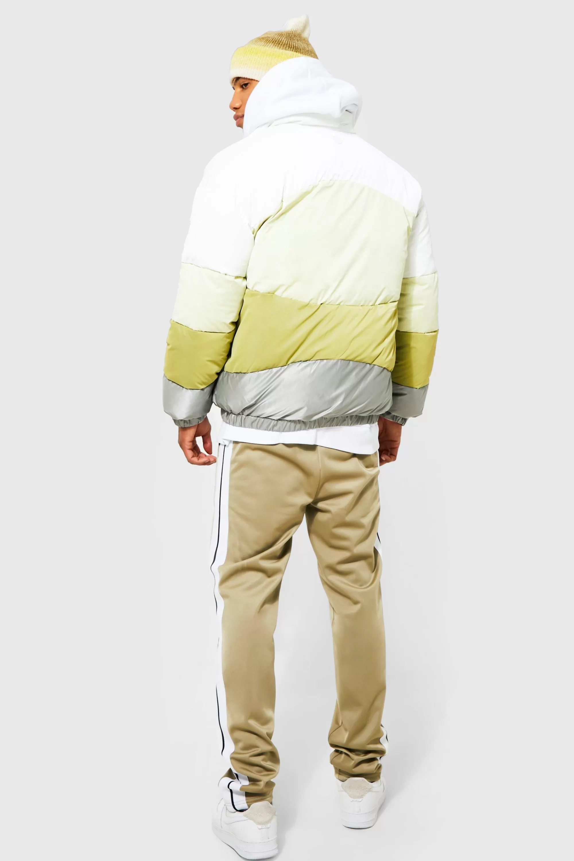 boohooMAN Oversized Colourblock Funnel Neck Puffer | UK