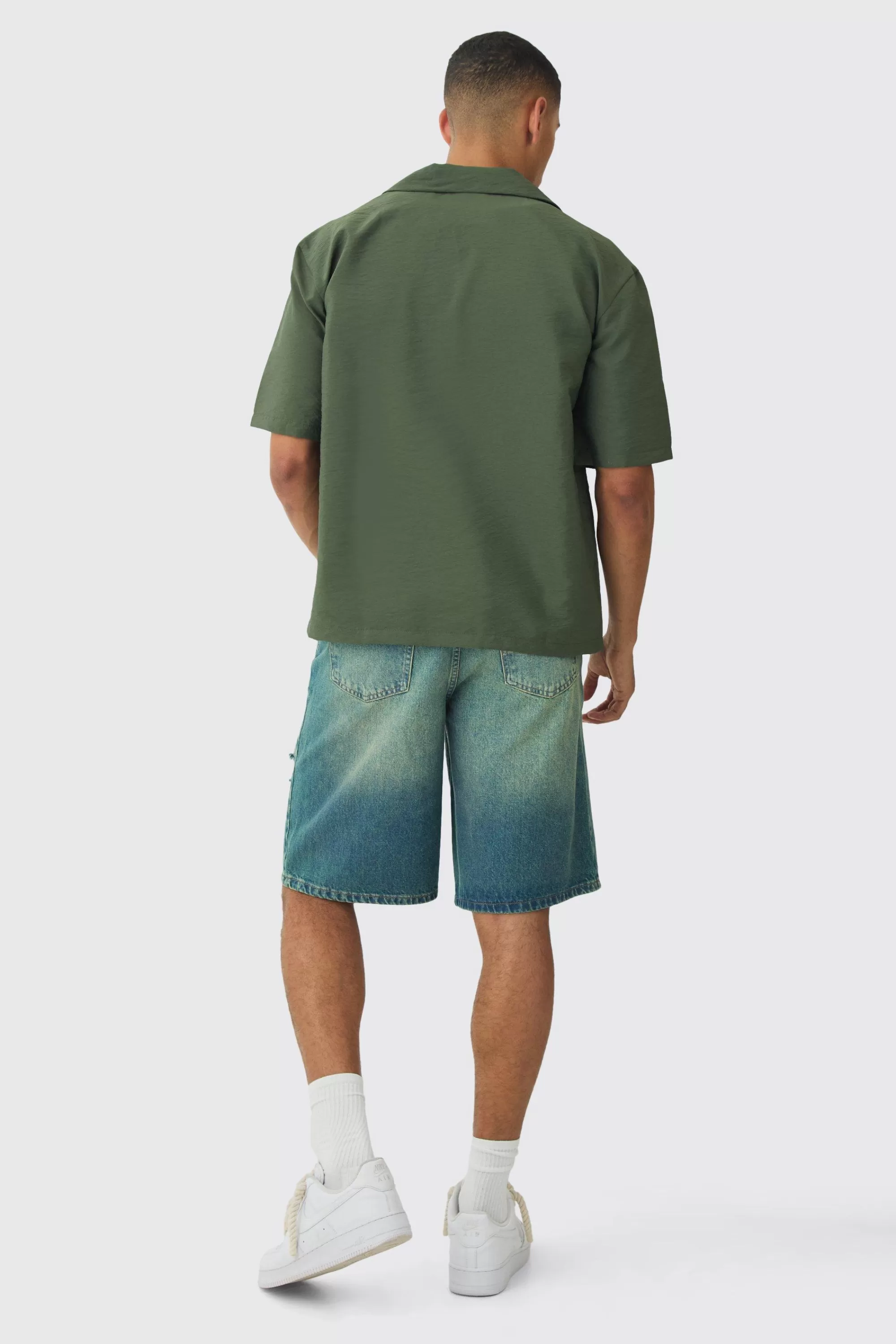 boohooMAN Oversized Crinkle Revere Shirt | UK