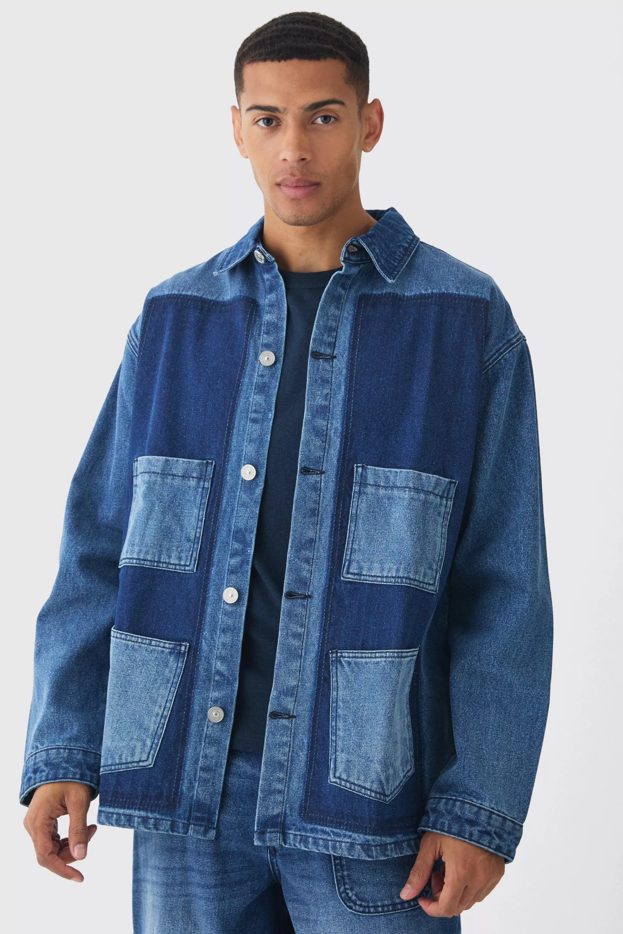 boohooMAN Oversized Denim Carpenter Dyed Overshirt | UK