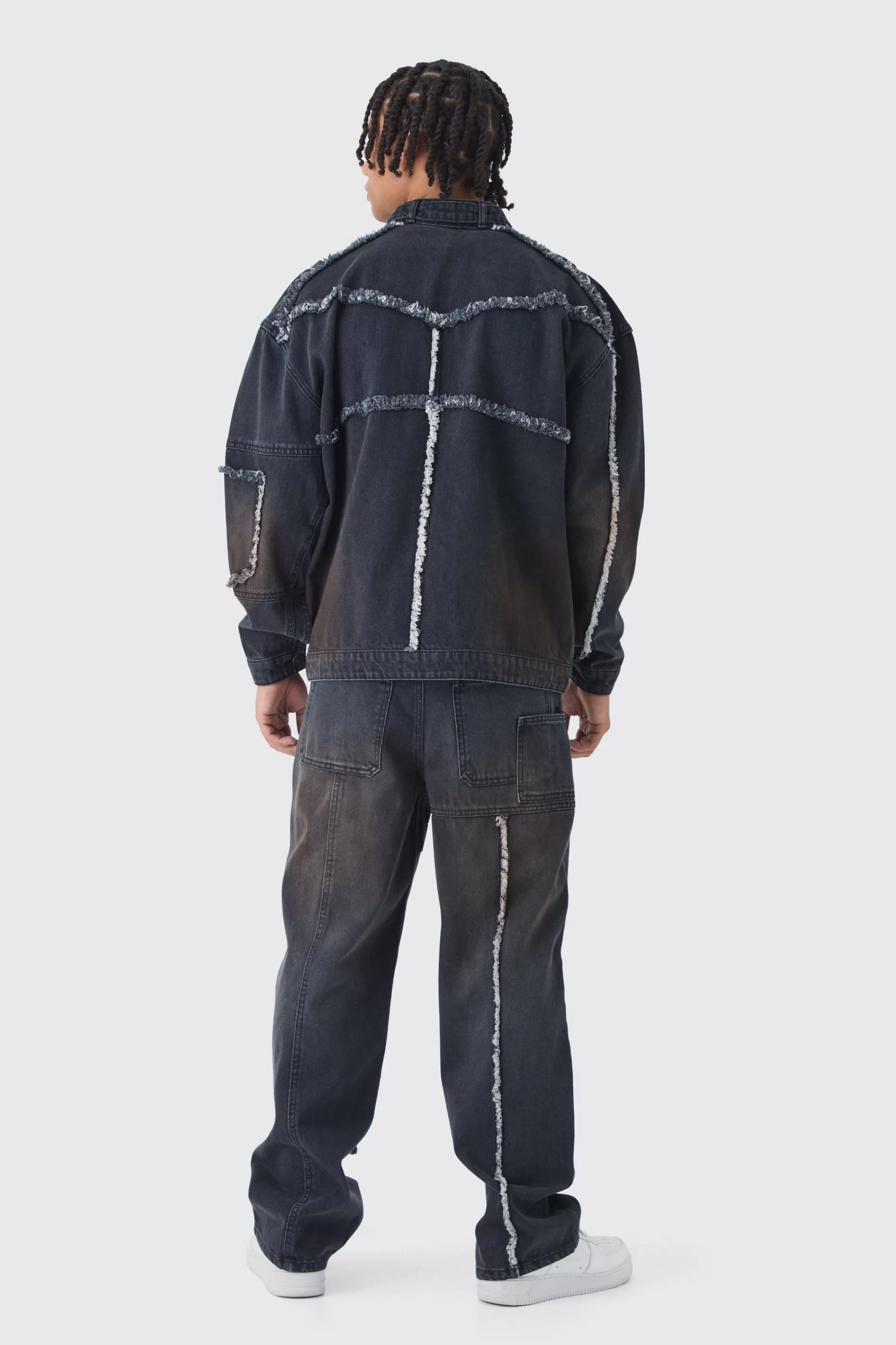 boohooMAN Oversized Dirty Wash Carpenter Denim Biker Jacket | UK