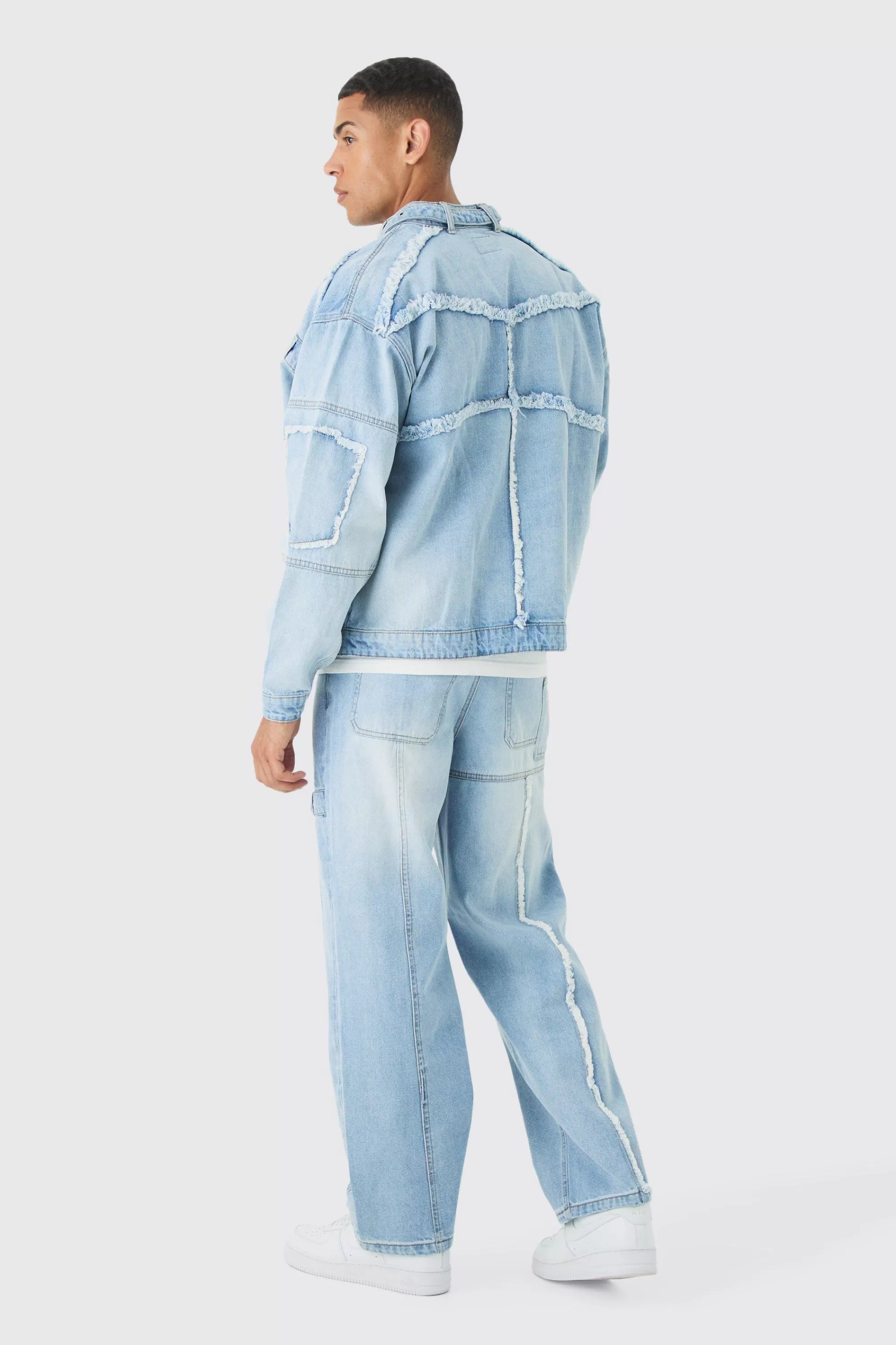 boohooMAN Oversized Dirty Wash Carpenter Denim Biker Jacket | UK