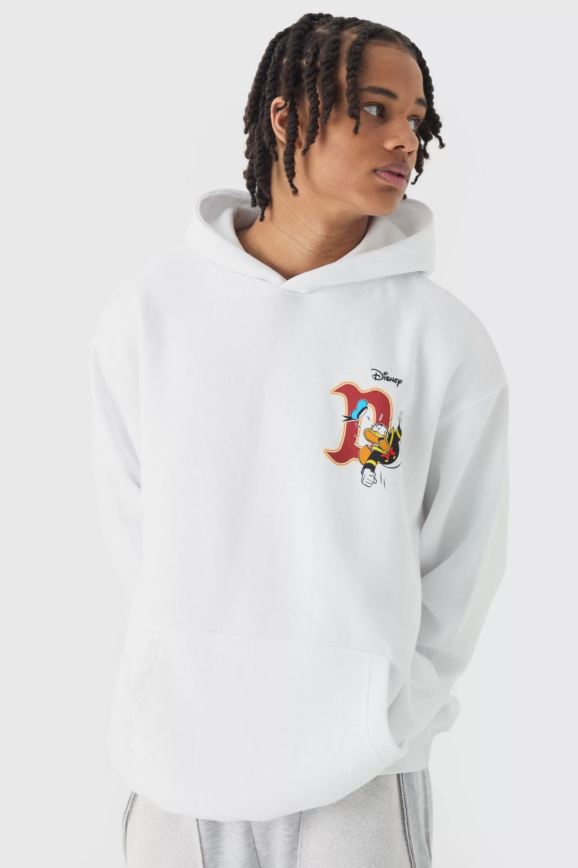 boohooMAN Oversized Disney Donald Duck License Print Hoodie | UK