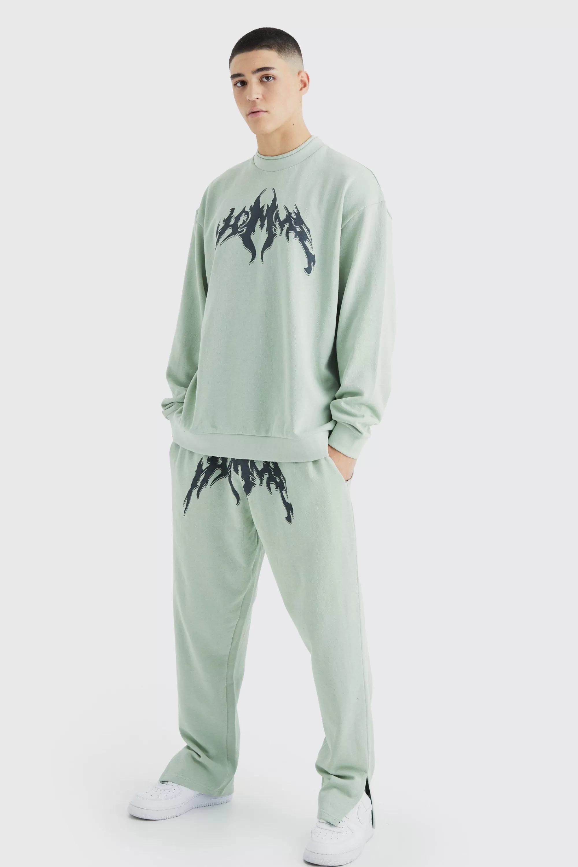 boohooMAN Oversized Double Neck Sweatshirt Tracksuit | UK
