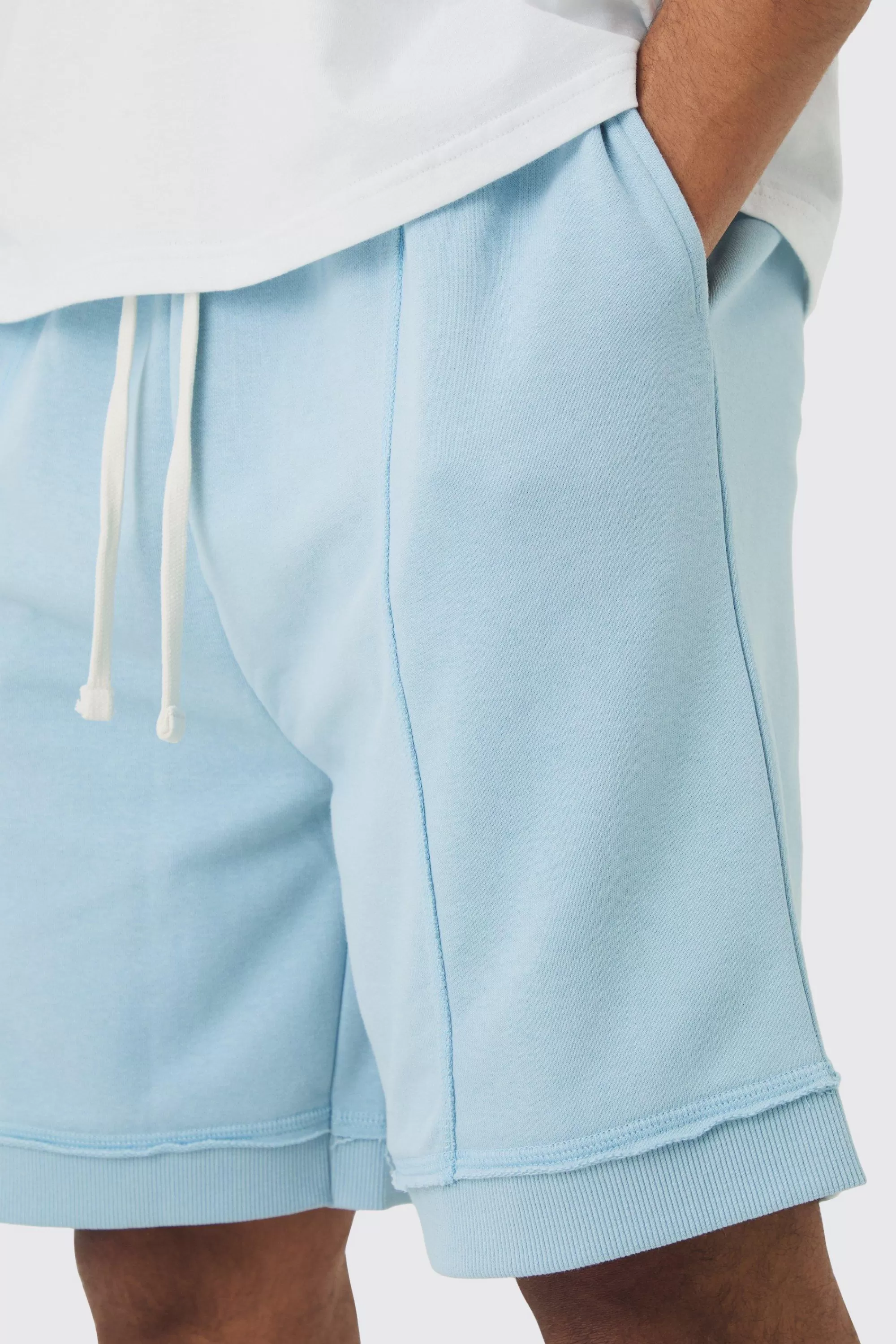 boohooMAN Oversized Drop Crotch Rib Hem Loopback Short | UK