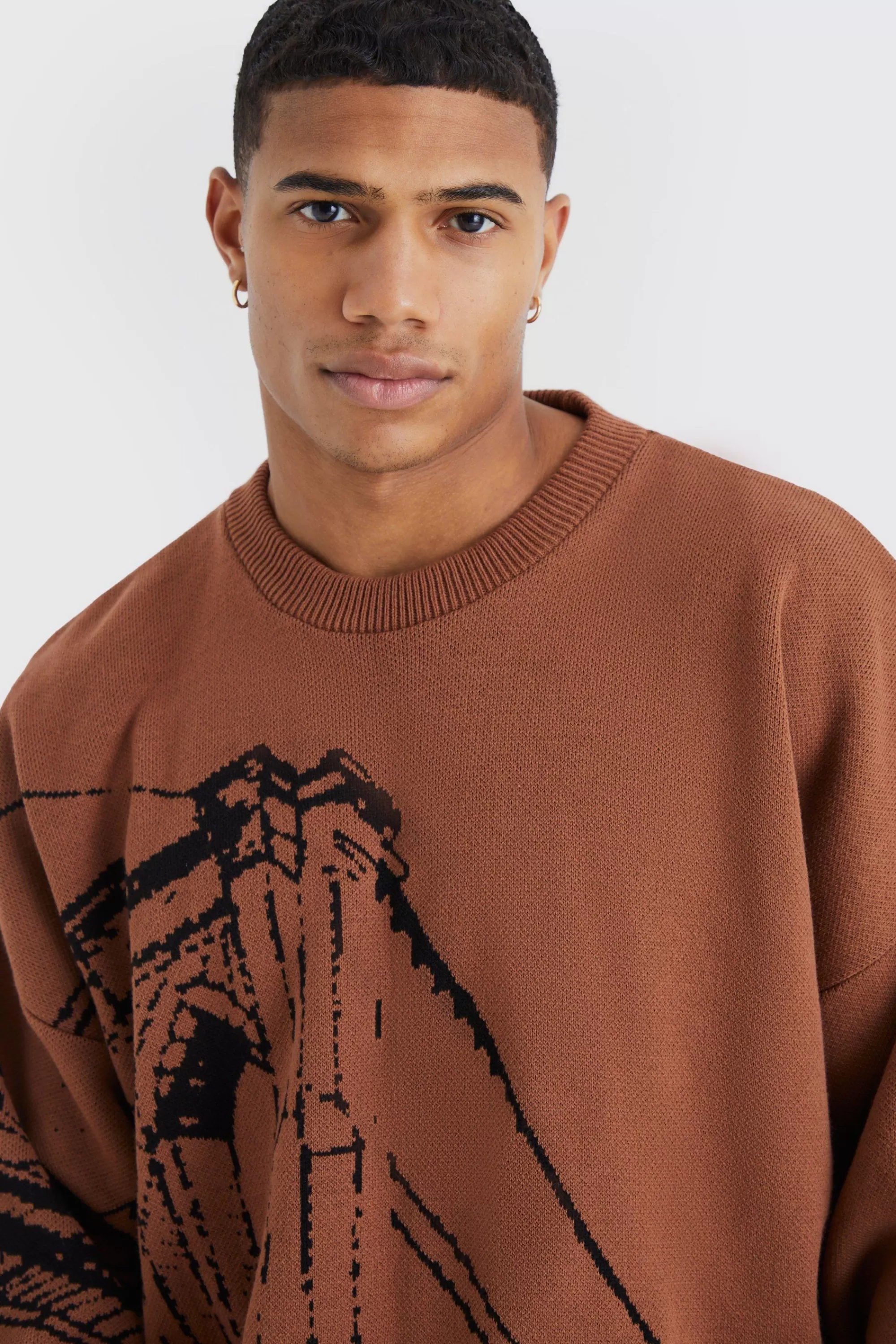 boohooMAN Oversized Drop Shoulder Line Graphic Jumper | UK