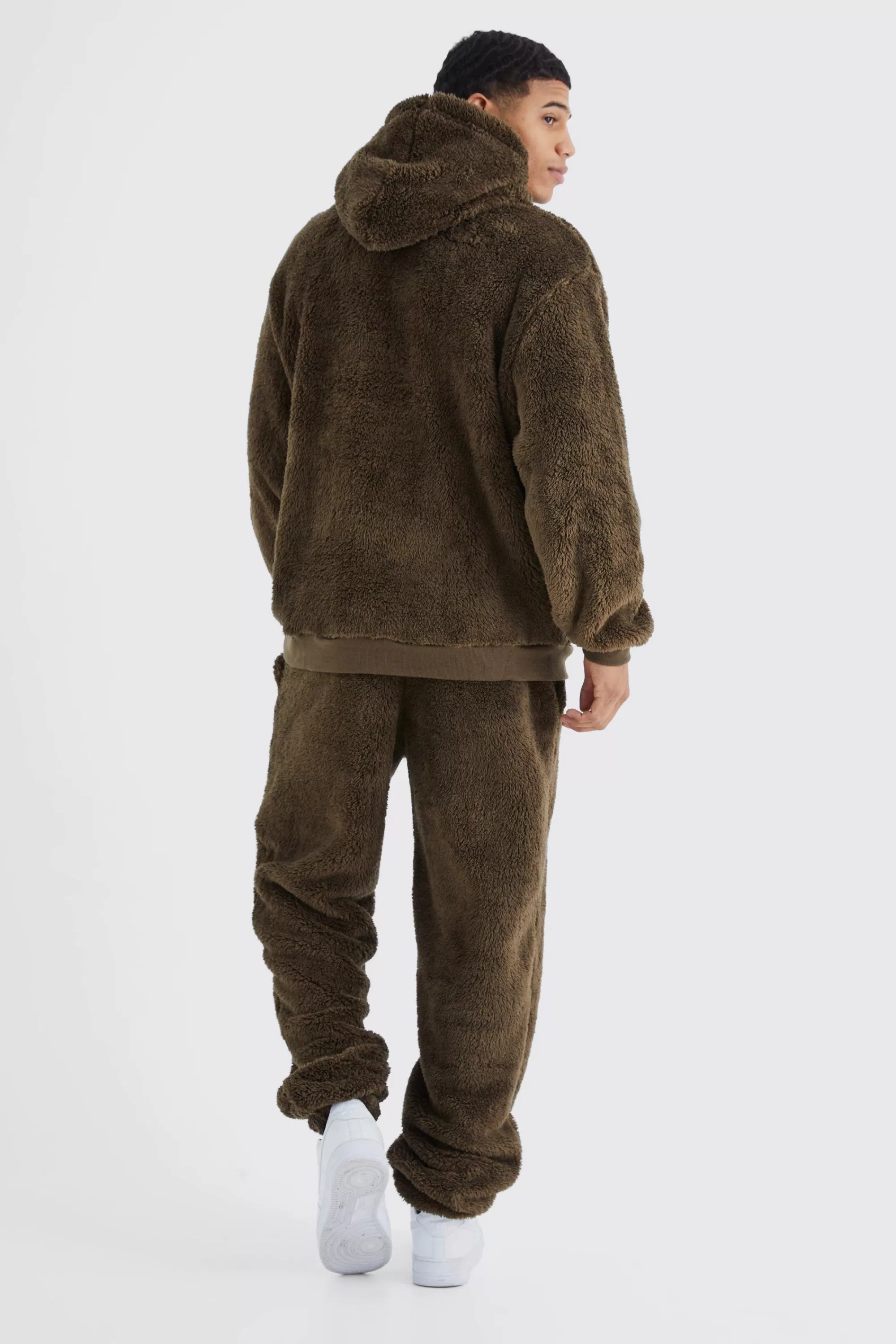 boohooMAN Oversized Embroidered Borg Hooded Tracksuit | UK