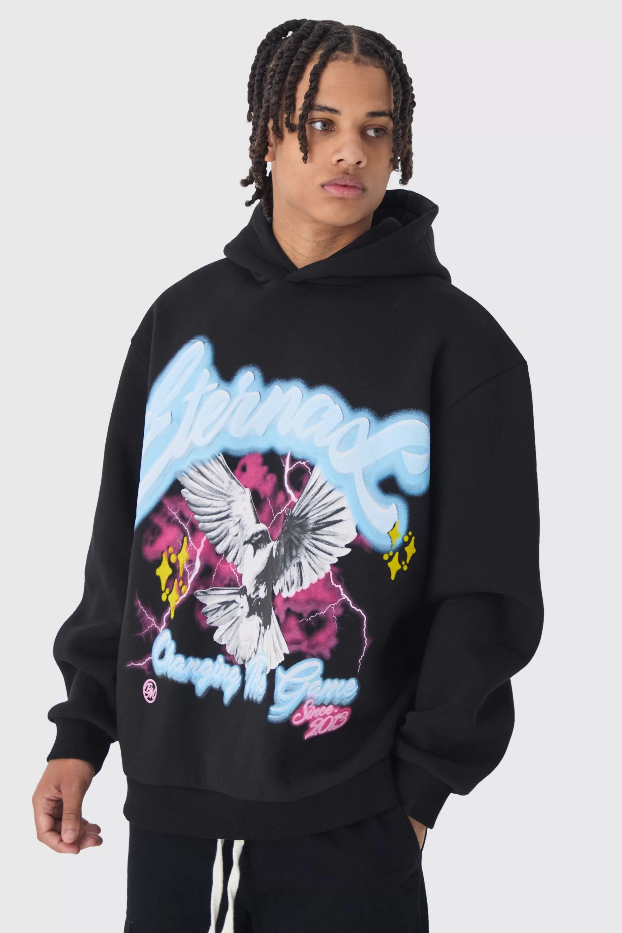 boohooMAN Oversized Eternal Dove Large Scale Graphic Hoodie | UK