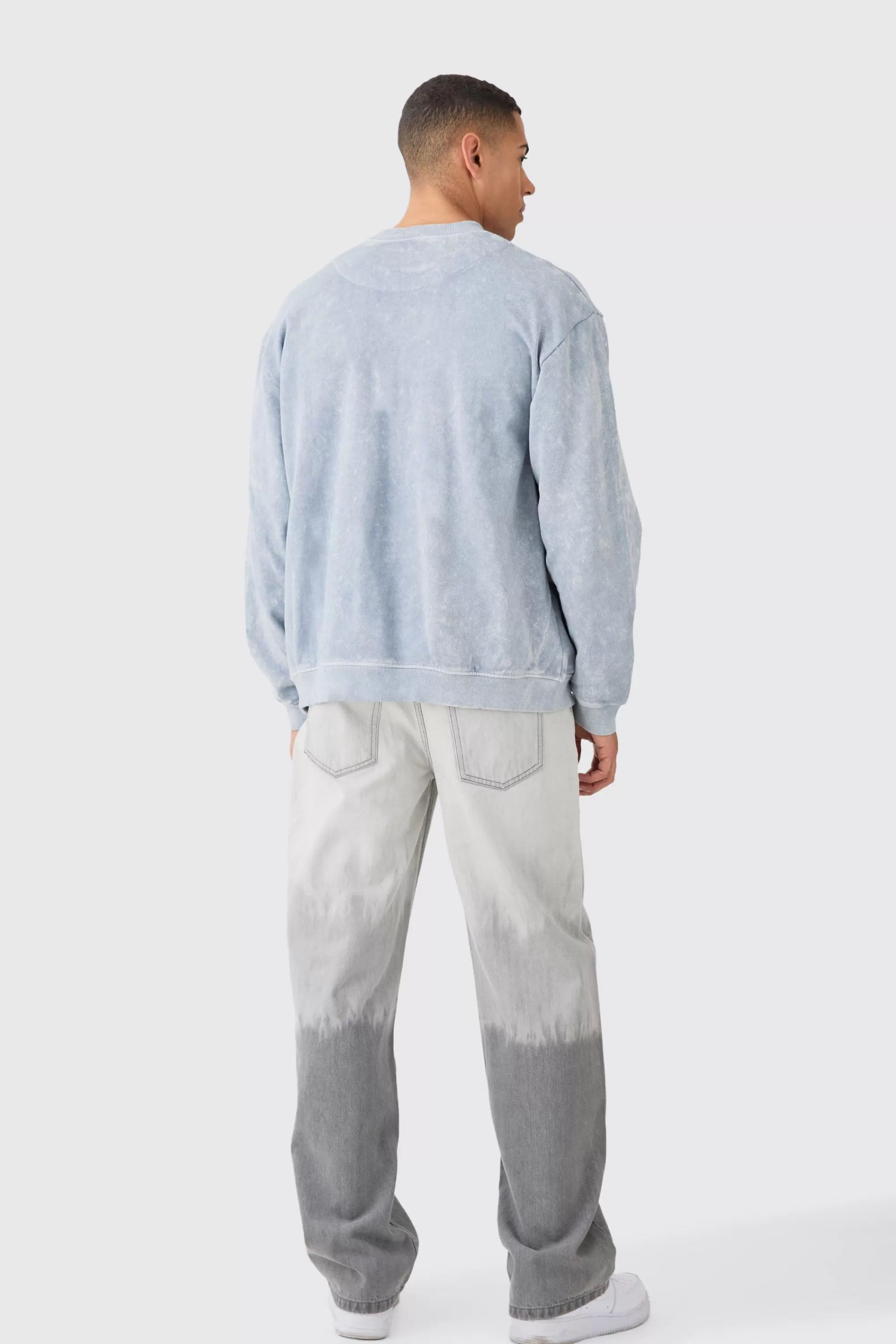 boohooMAN Oversized Extended Neck Acid Wash Embroidered Man Sweatshirt | UK