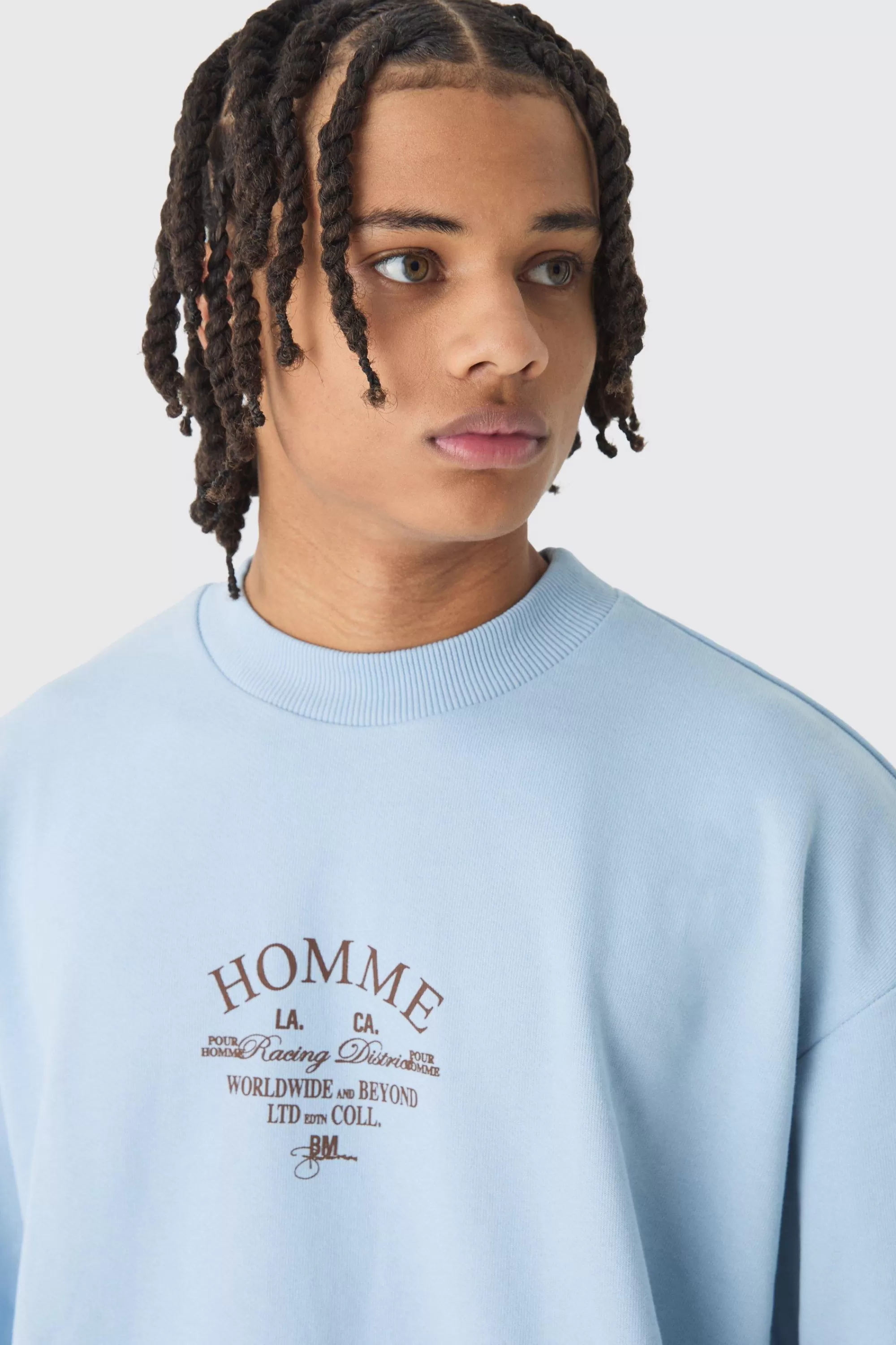 boohooMAN Oversized Extended Neck Boxy Heavy Sweatshirt Relaxed Tracksuit | UK