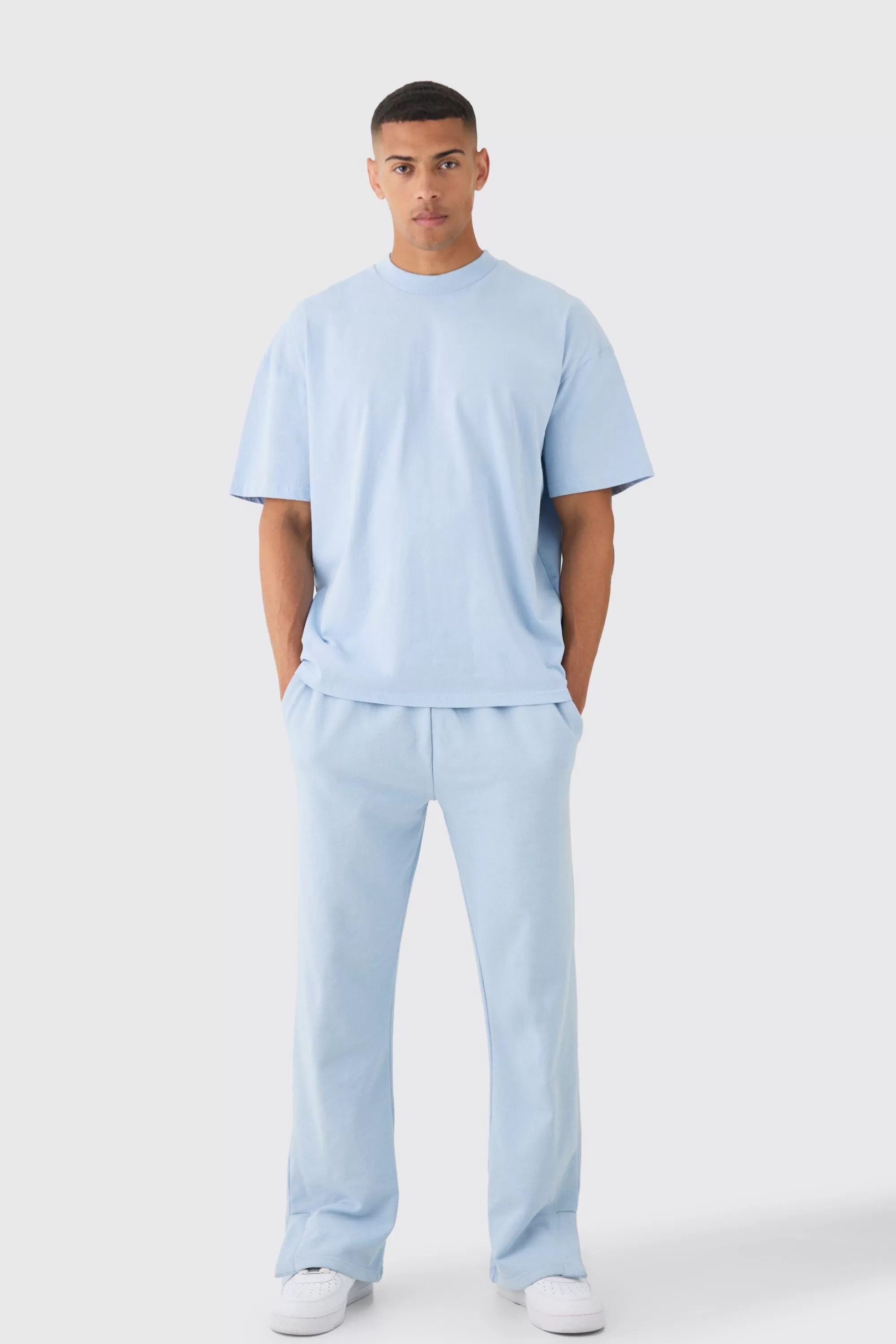 boohooMAN Oversized Extended Neck Heavy T-Shirt And Jogger Set | UK