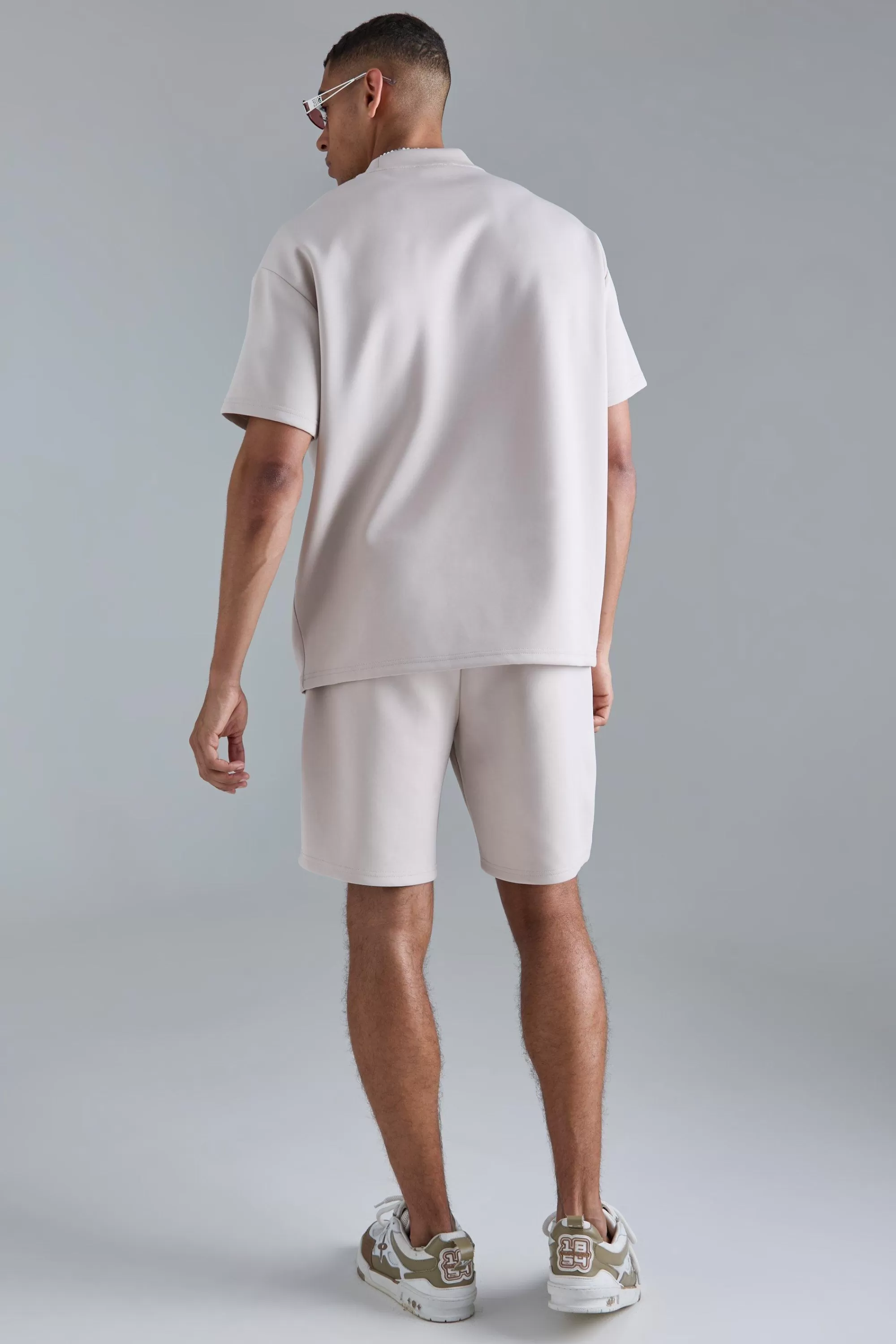 boohooMAN Oversized Extended Neck Scuba T-shirt & Relaxed Short Set | UK
