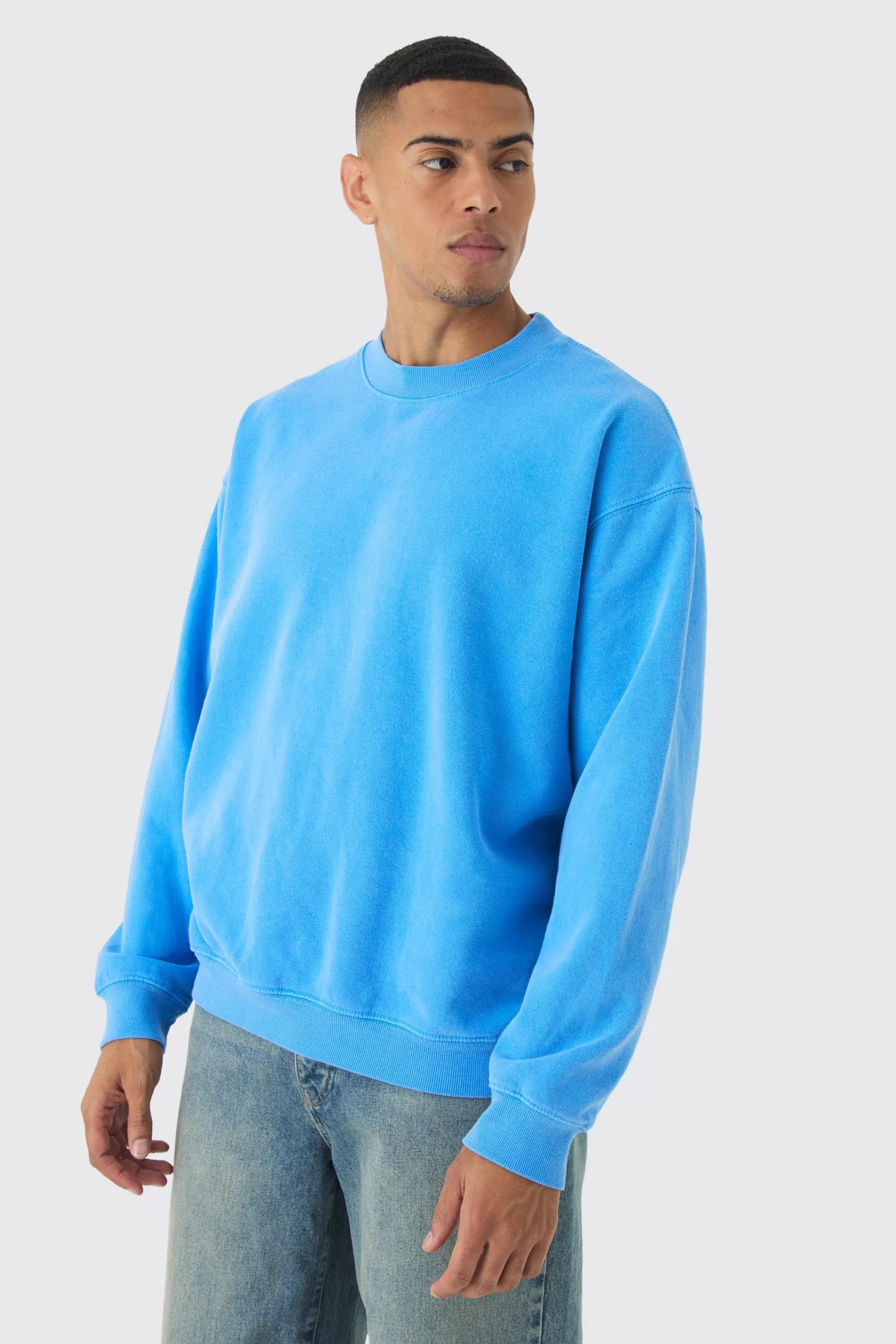 boohooMAN Oversized Extended Neck Washed Sweatshirt | UK