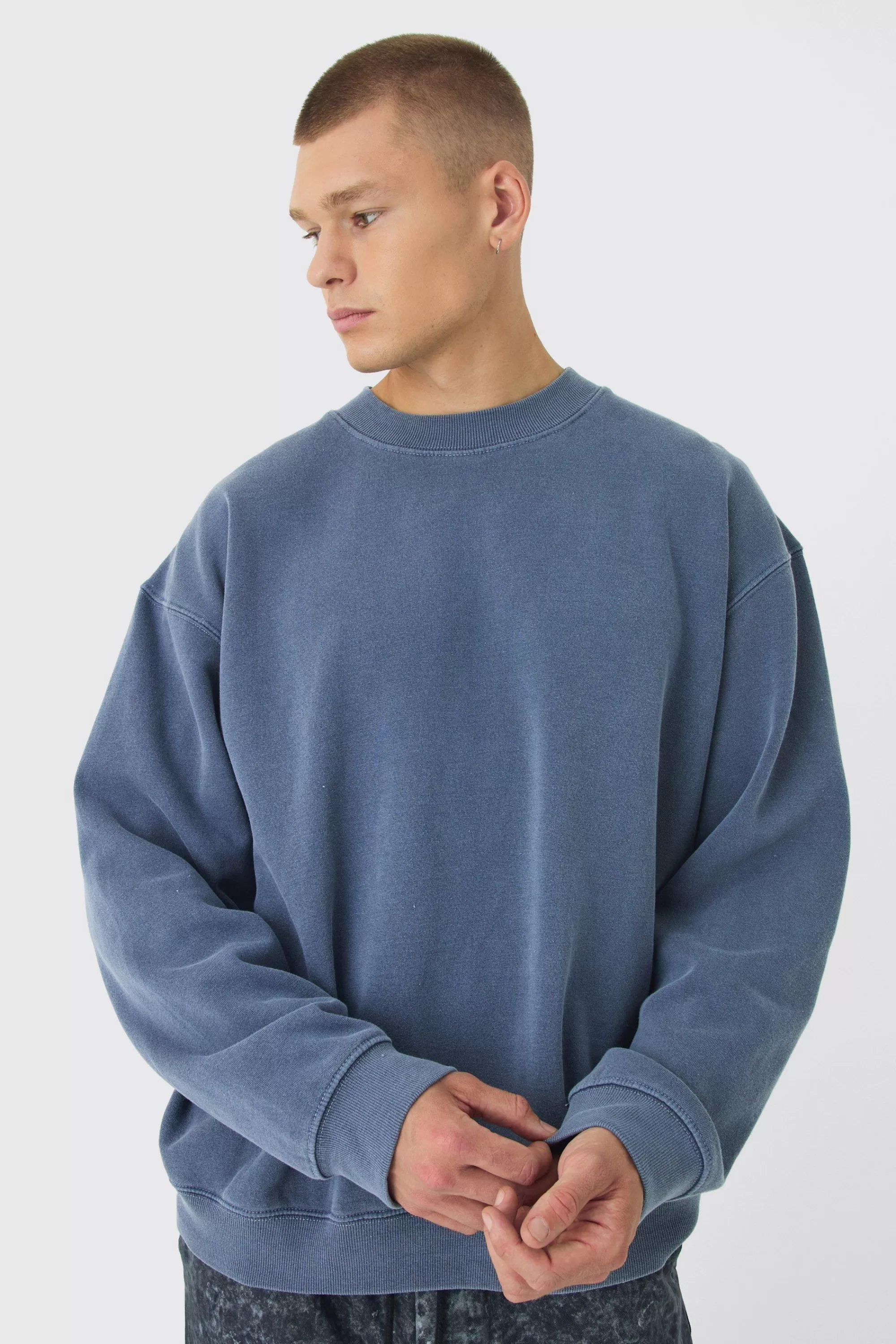 boohooMAN Oversized Extended Neck Washed Sweatshirt | UK