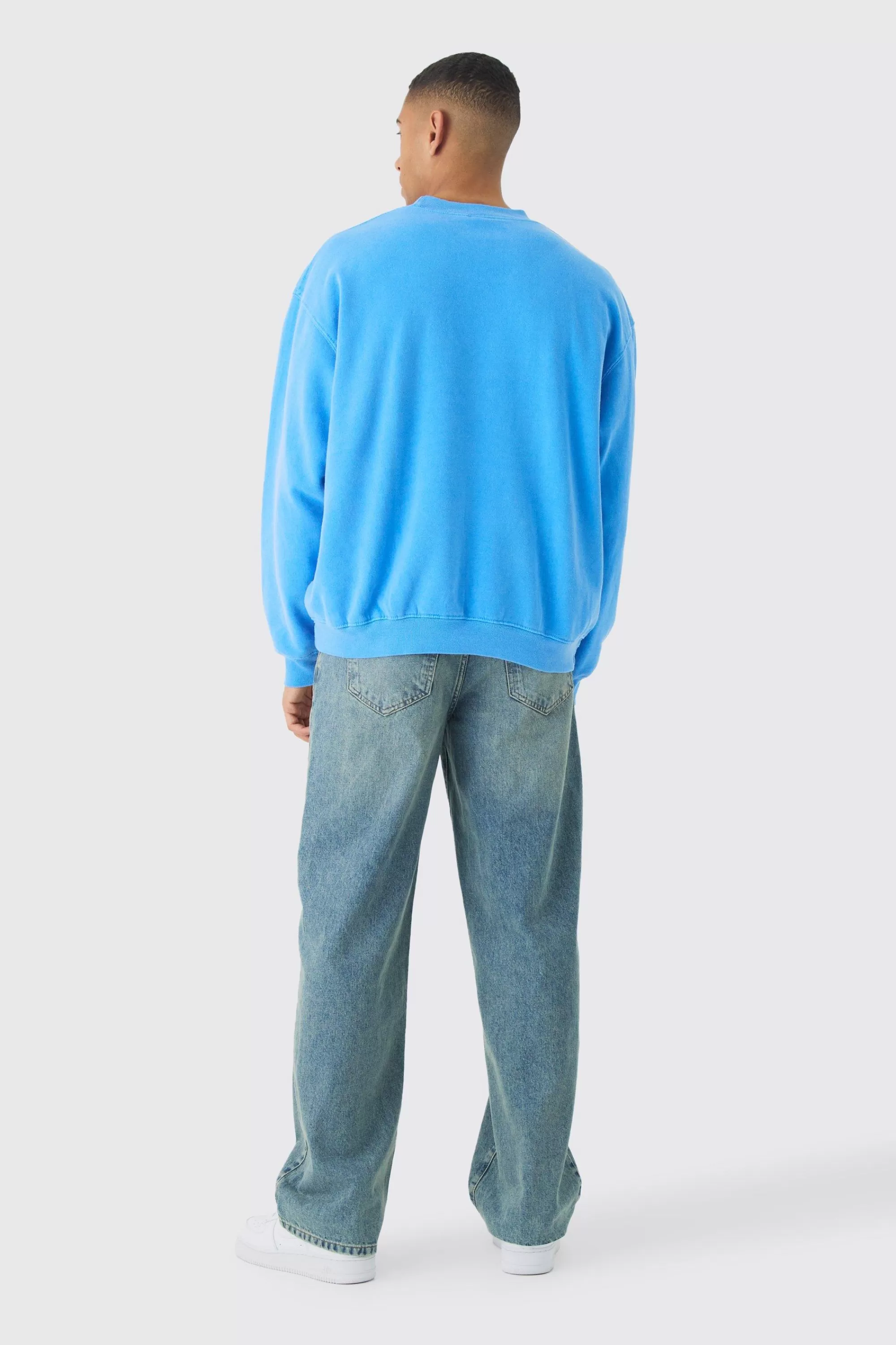 boohooMAN Oversized Extended Neck Washed Sweatshirt | UK