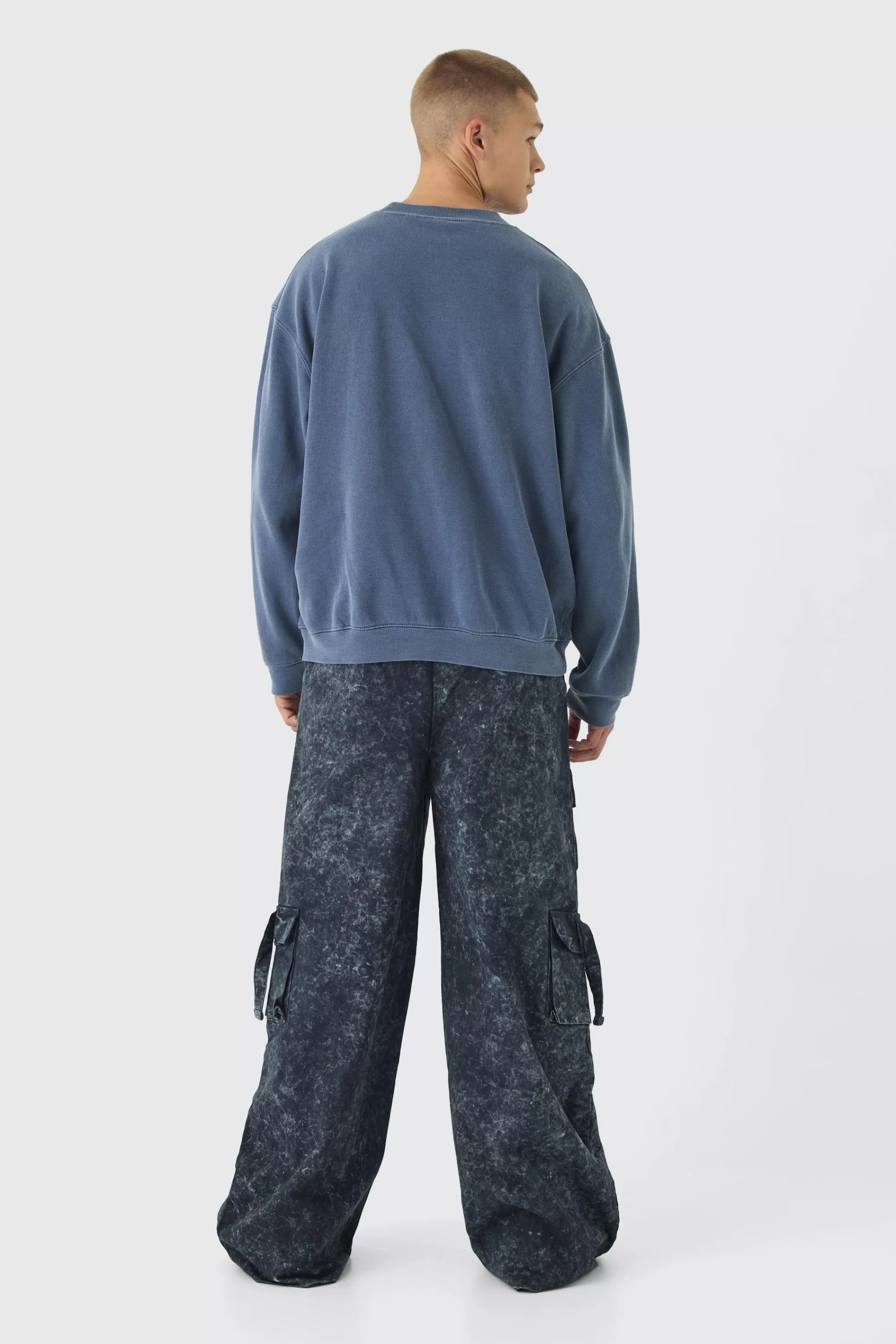 boohooMAN Oversized Extended Neck Washed Sweatshirt | UK