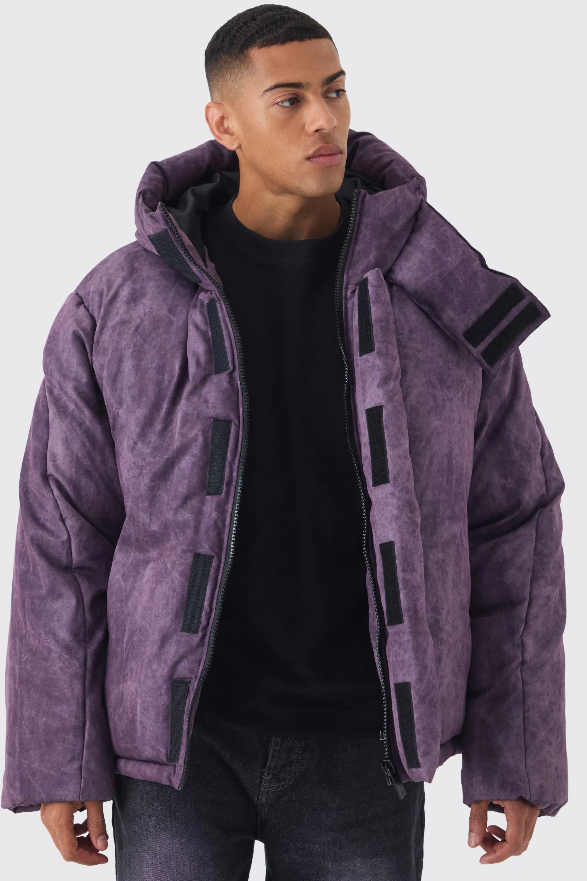 boohooMAN Oversized Extreme Padded Washed Hooded Puffer Coat In | UK