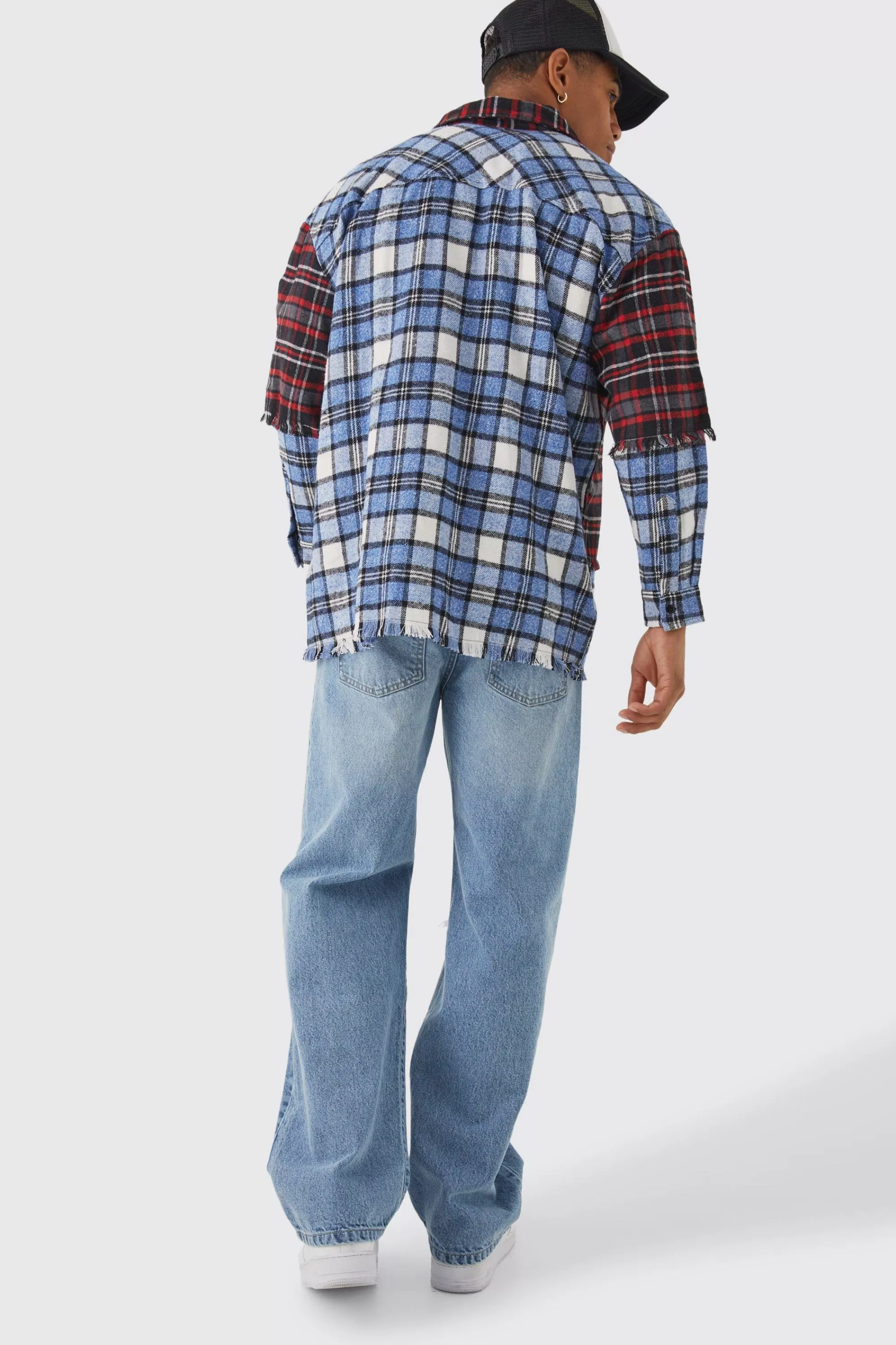 boohooMAN Oversized Faux Layered Check Shirt | UK