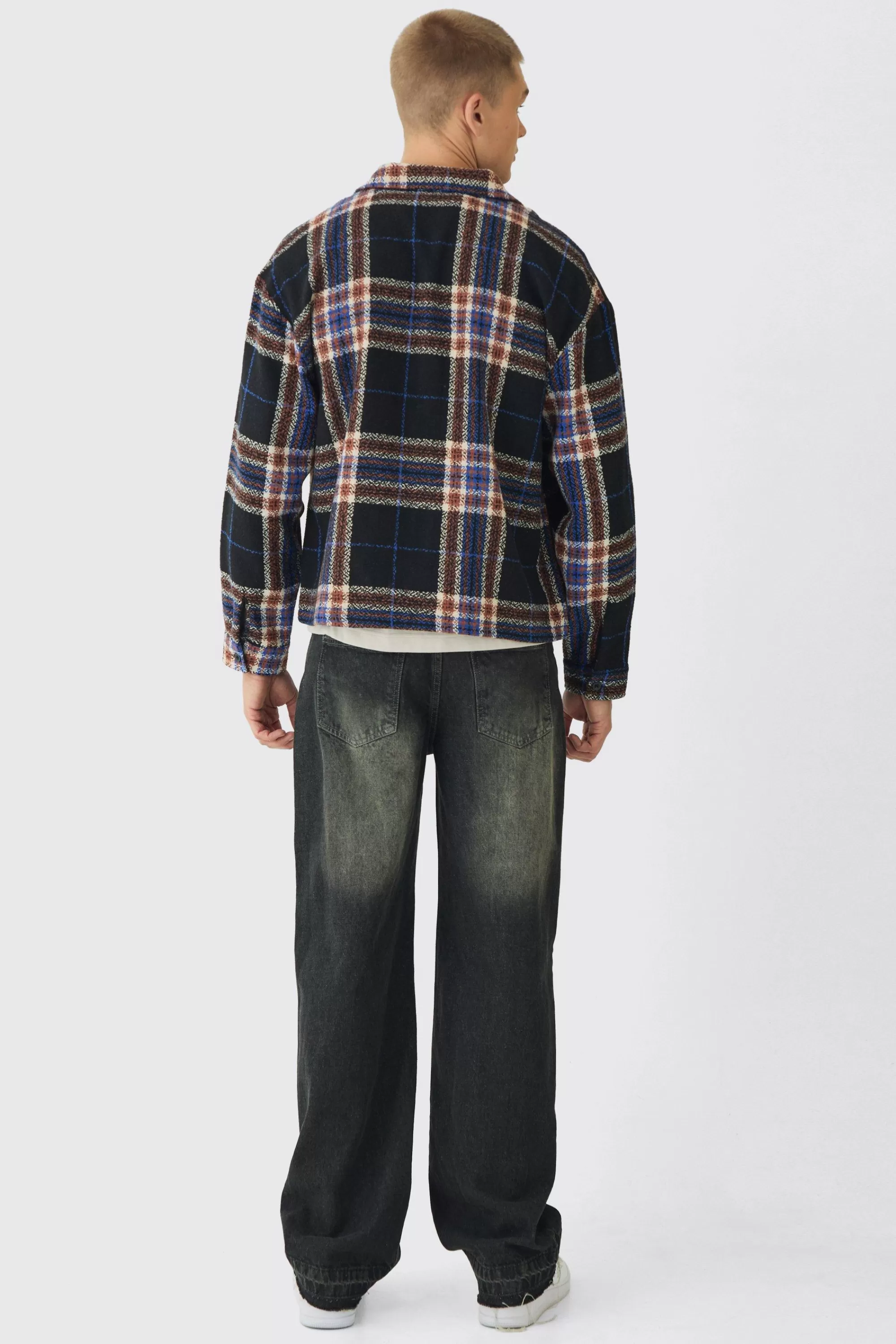 boohooMAN Oversized Fit Brushed Check Overshirt | UK