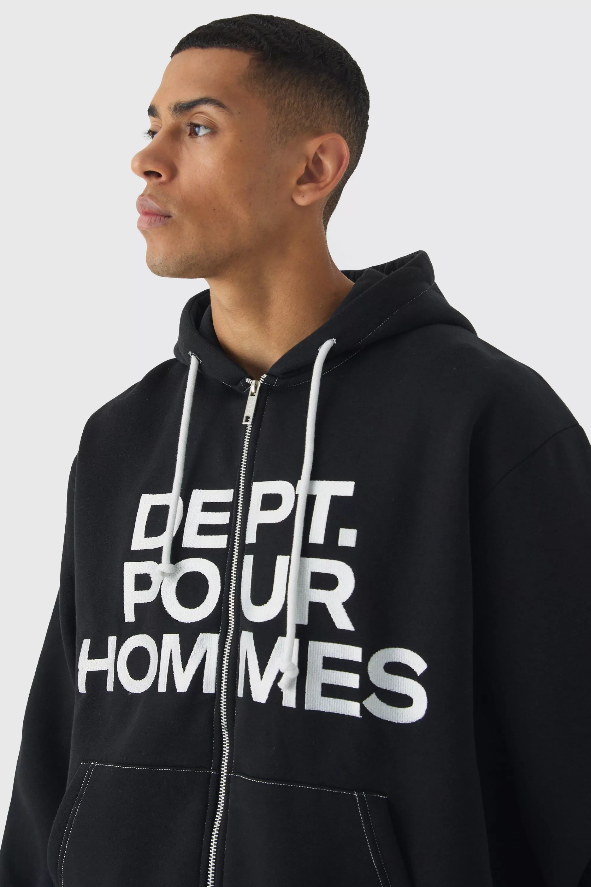 boohooMAN Oversized Fit Dept Homme Rope Drawcord Hoodie | UK