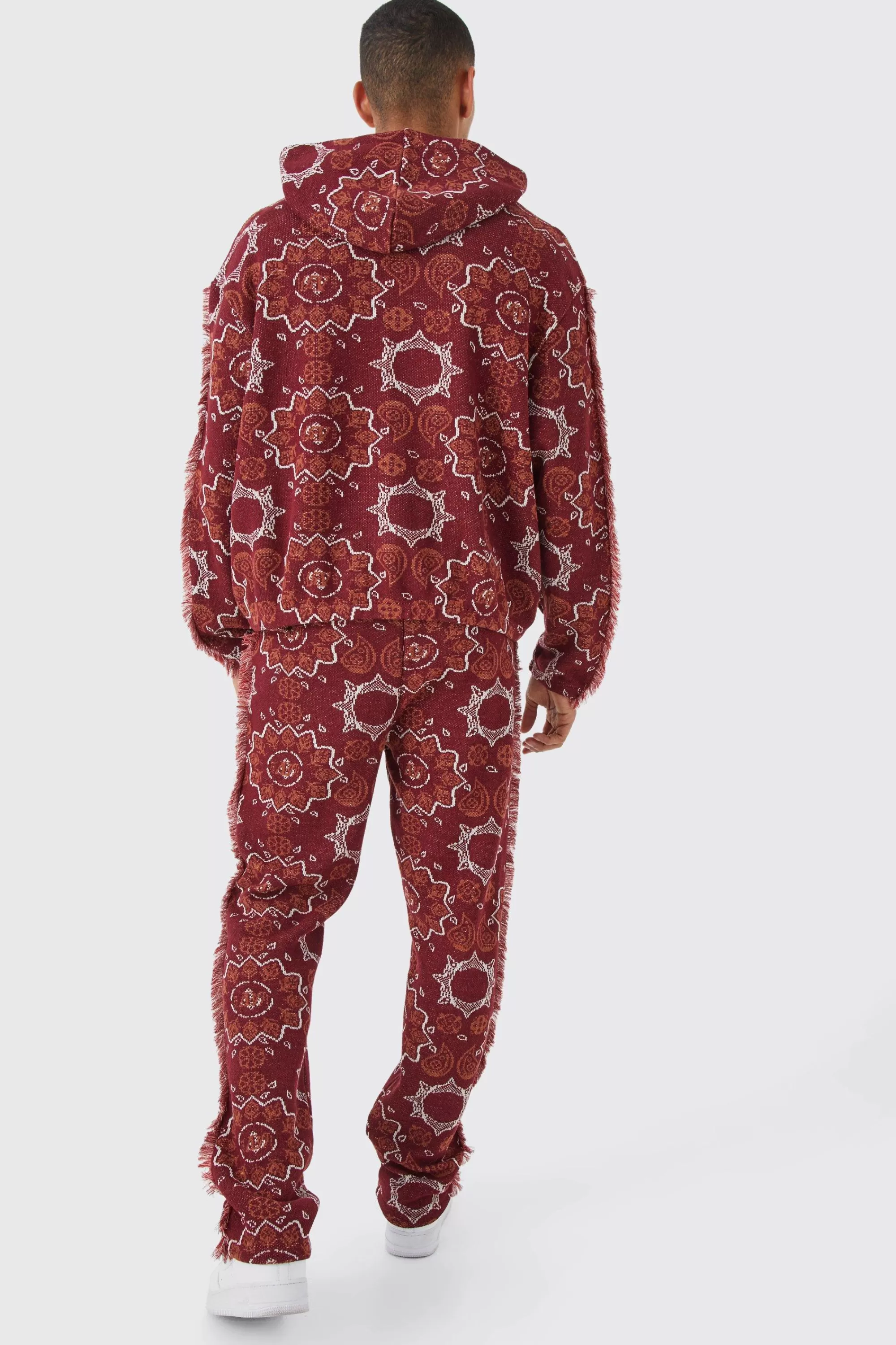 boohooMAN Oversized Fringed Heavyweight Jacquard Tapestry Hoodie | UK