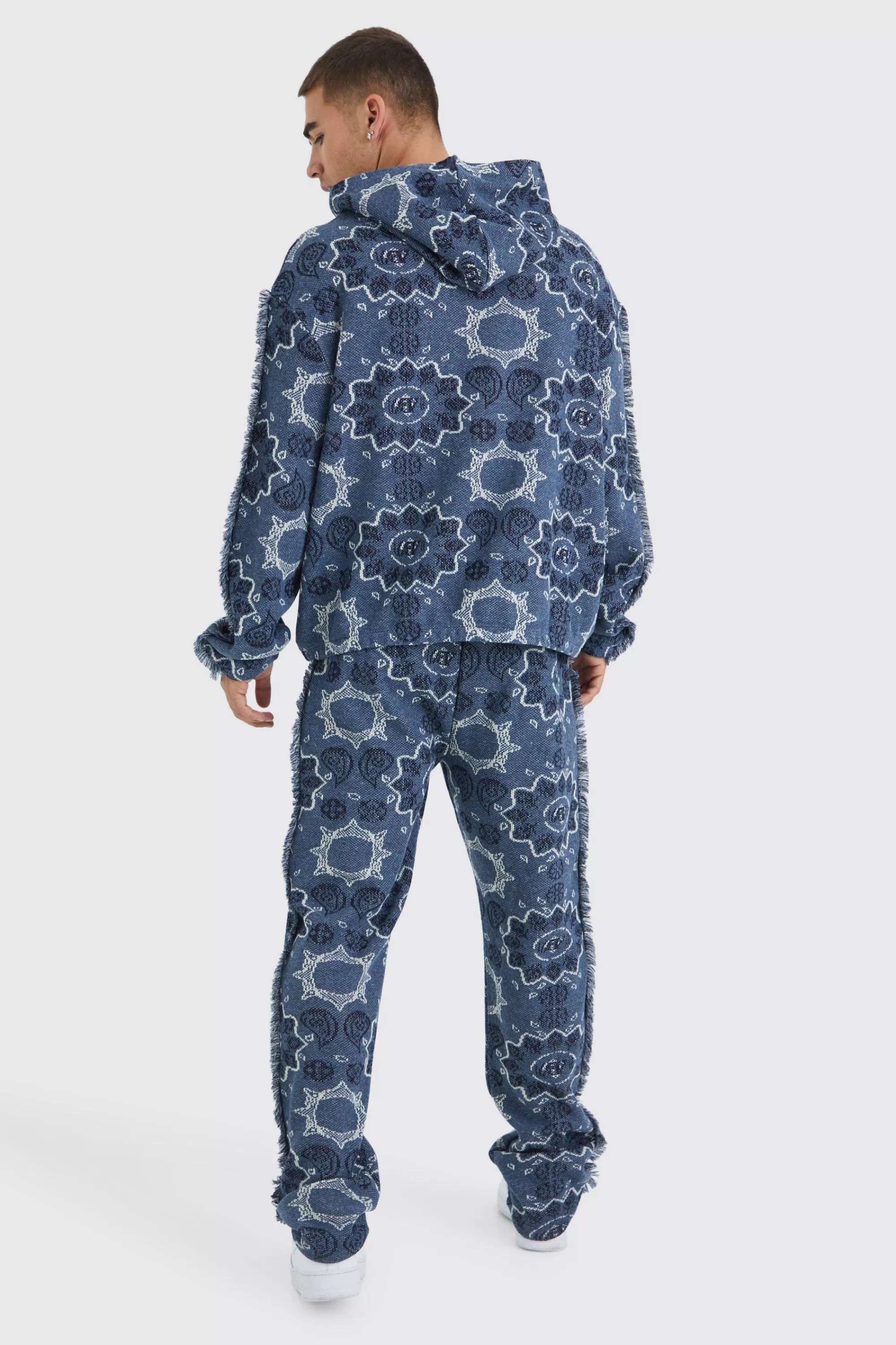 boohooMAN Oversized Fringed Heavyweight Jacquard Tapestry Hoodie | UK