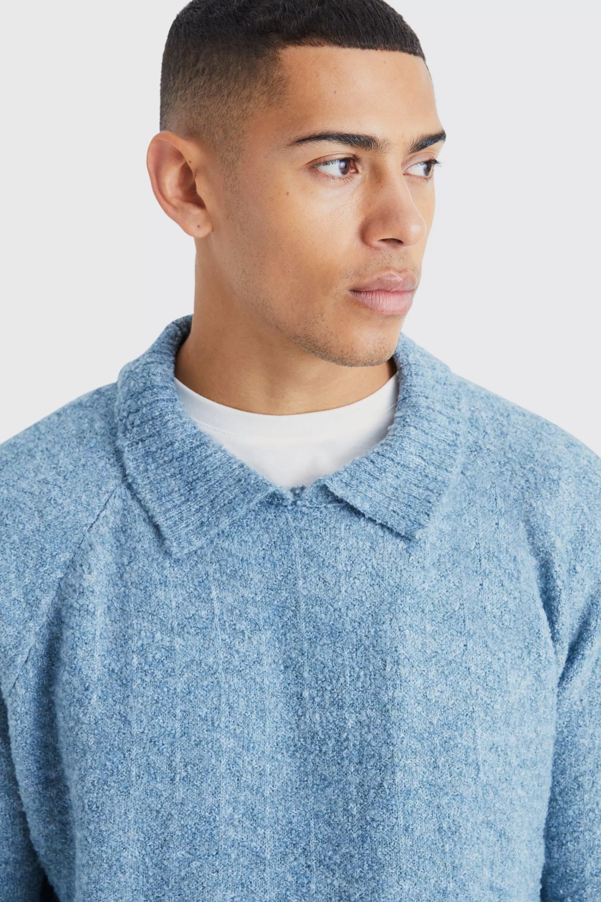 boohooMAN Oversized Funnel Neck Herringbone Knit Jumper | UK