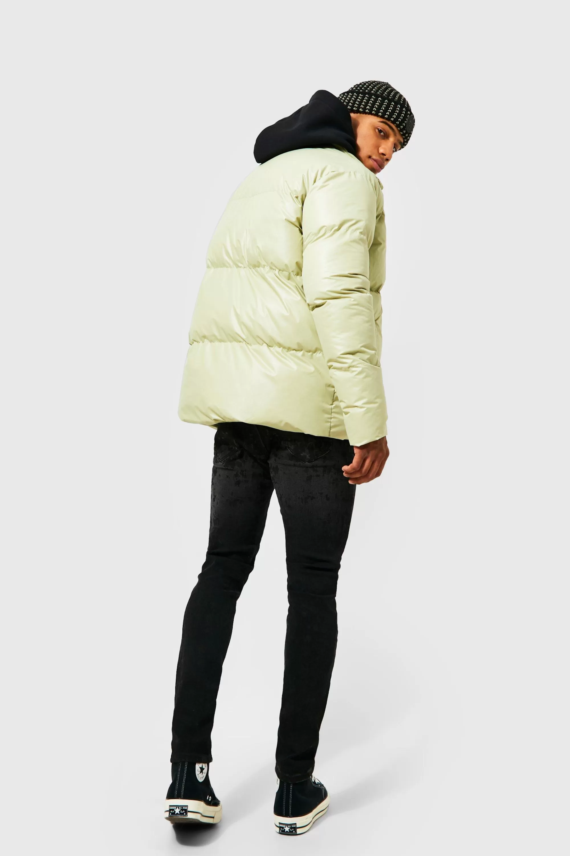 boohooMAN Oversized Funnel Neck Mid Puffer | UK