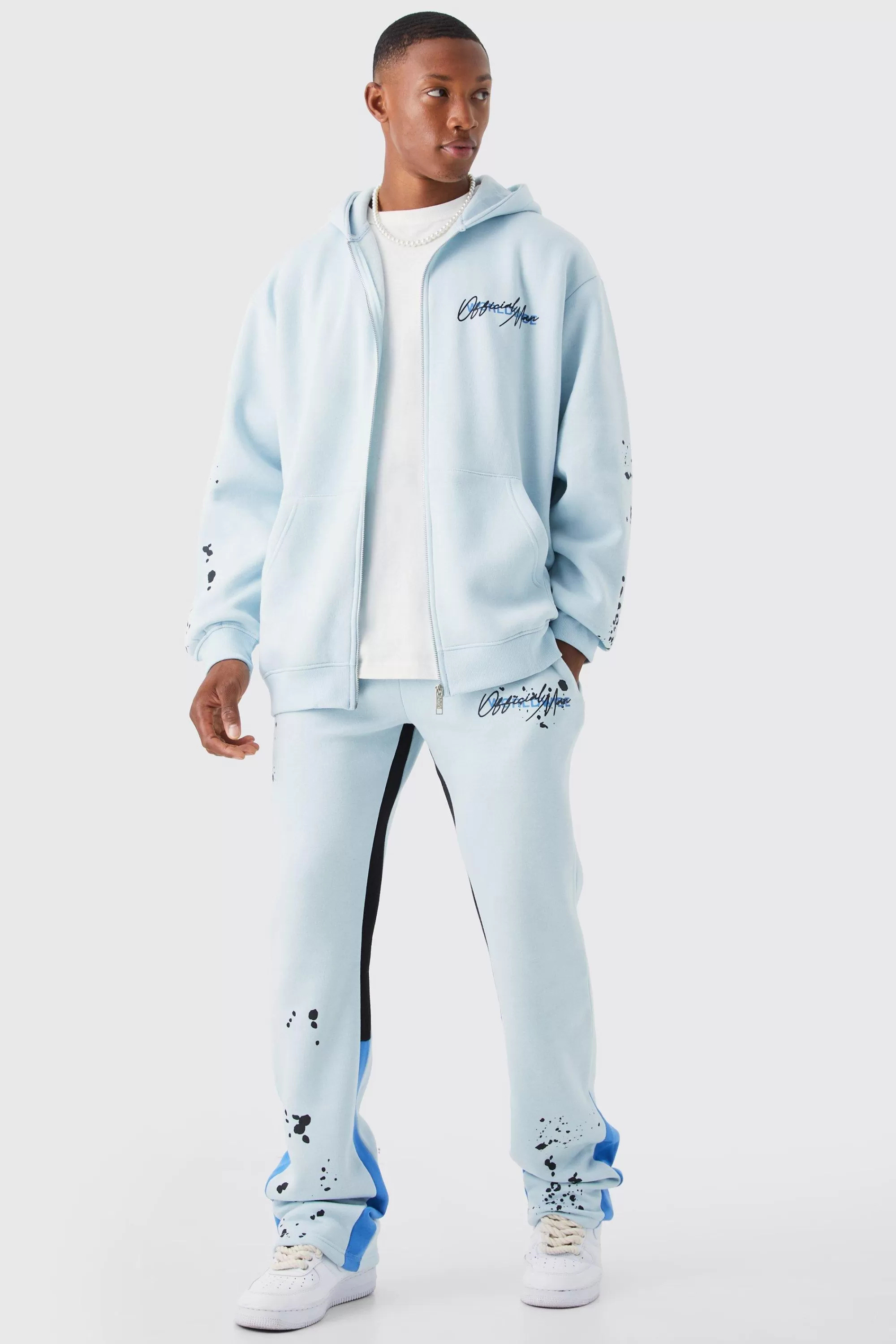 boohooMAN Oversized Graffiti Paint Splatter Tracksuit | UK