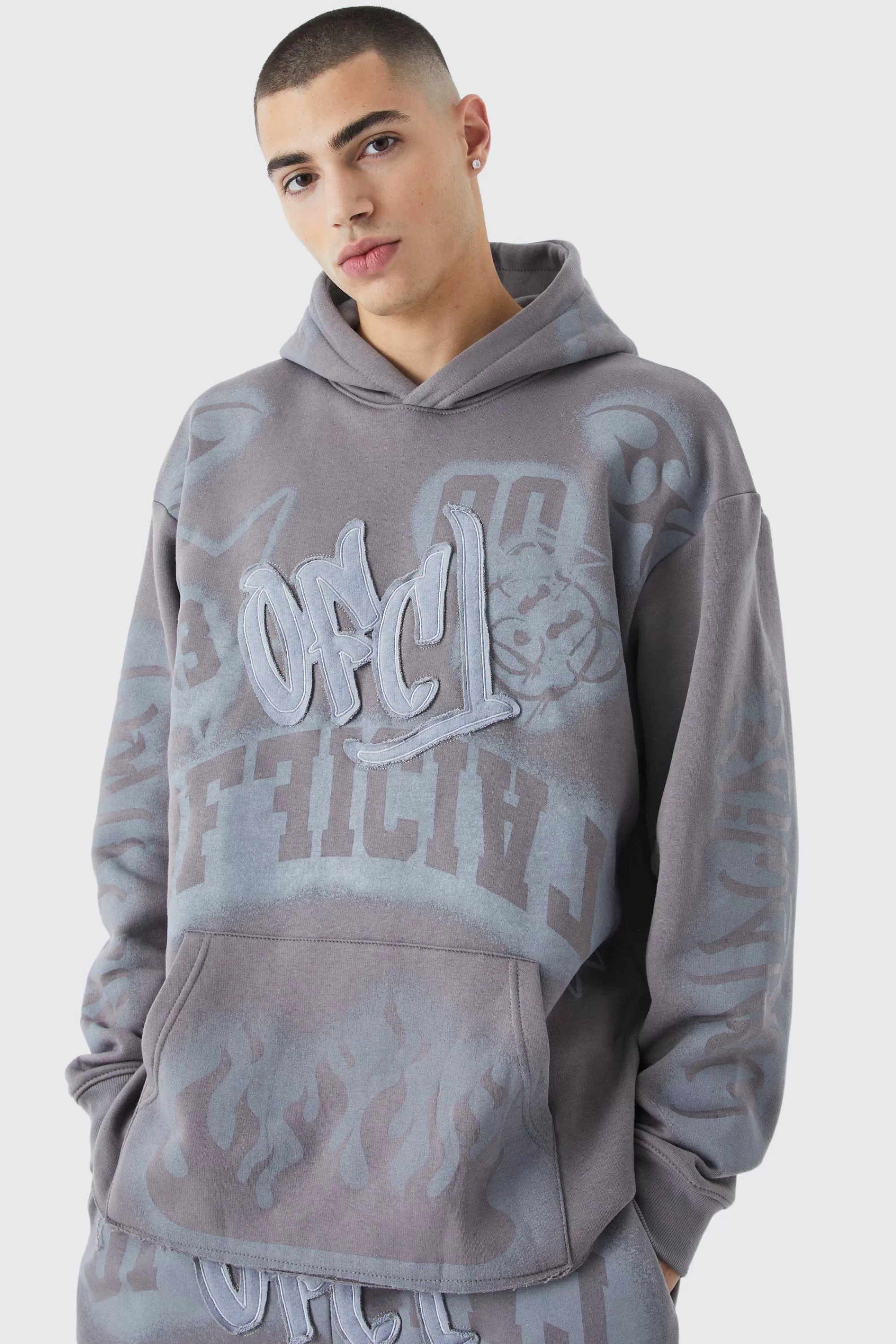 boohooMAN Oversized Graffiti Print Hoodie | UK