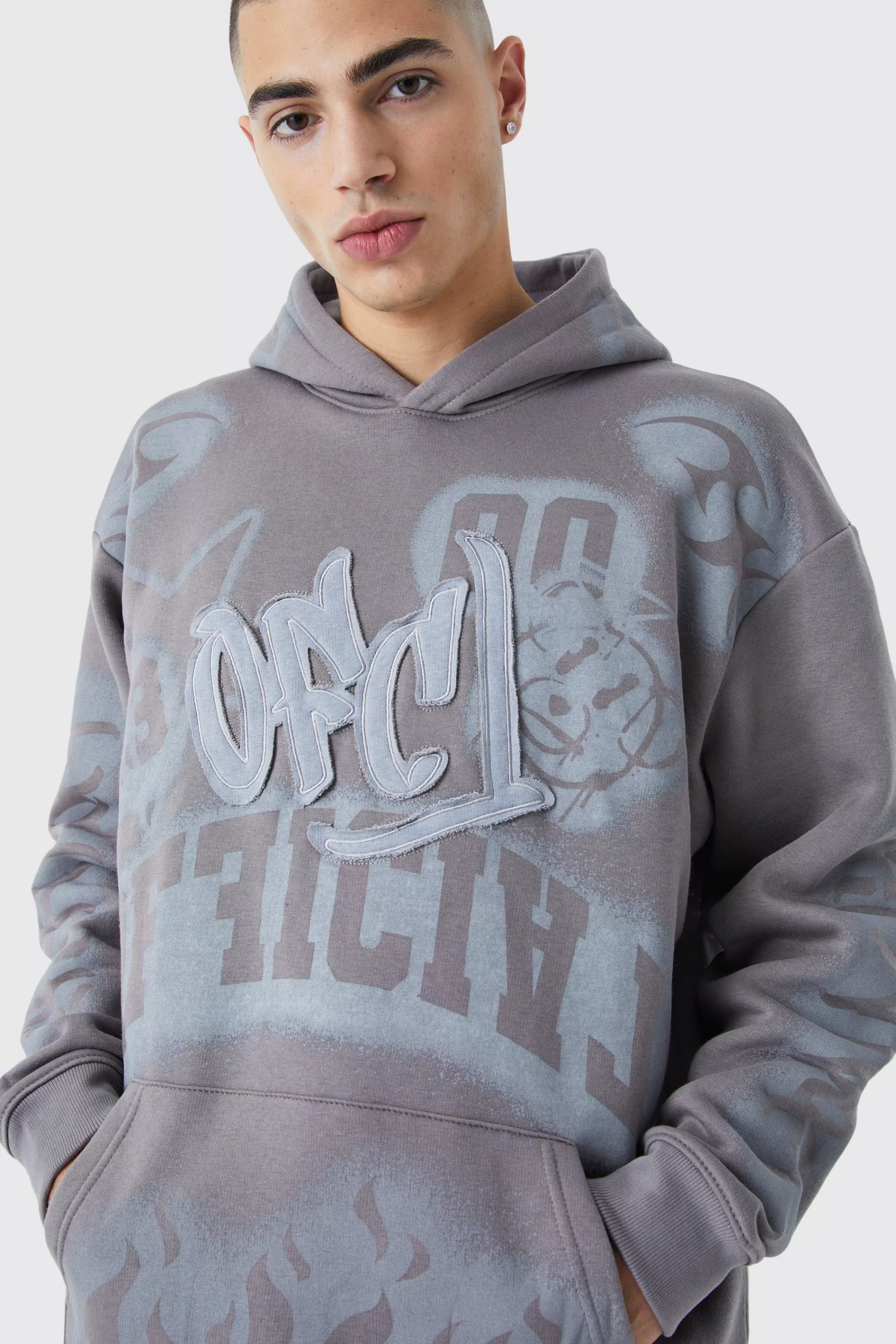 boohooMAN Oversized Graffiti Print Hoodie | UK