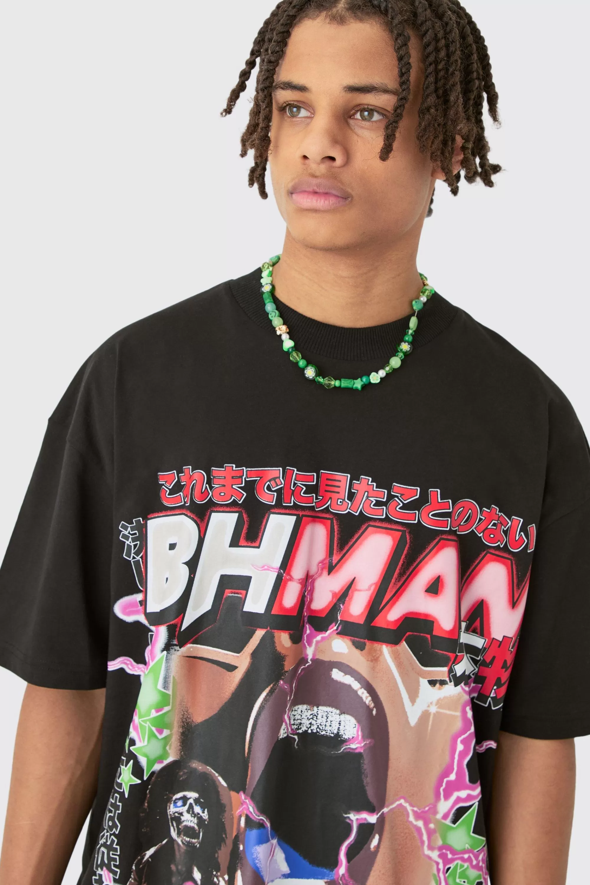 boohooMAN Oversized Graphic T-shirt & Mesh Short Set | UK